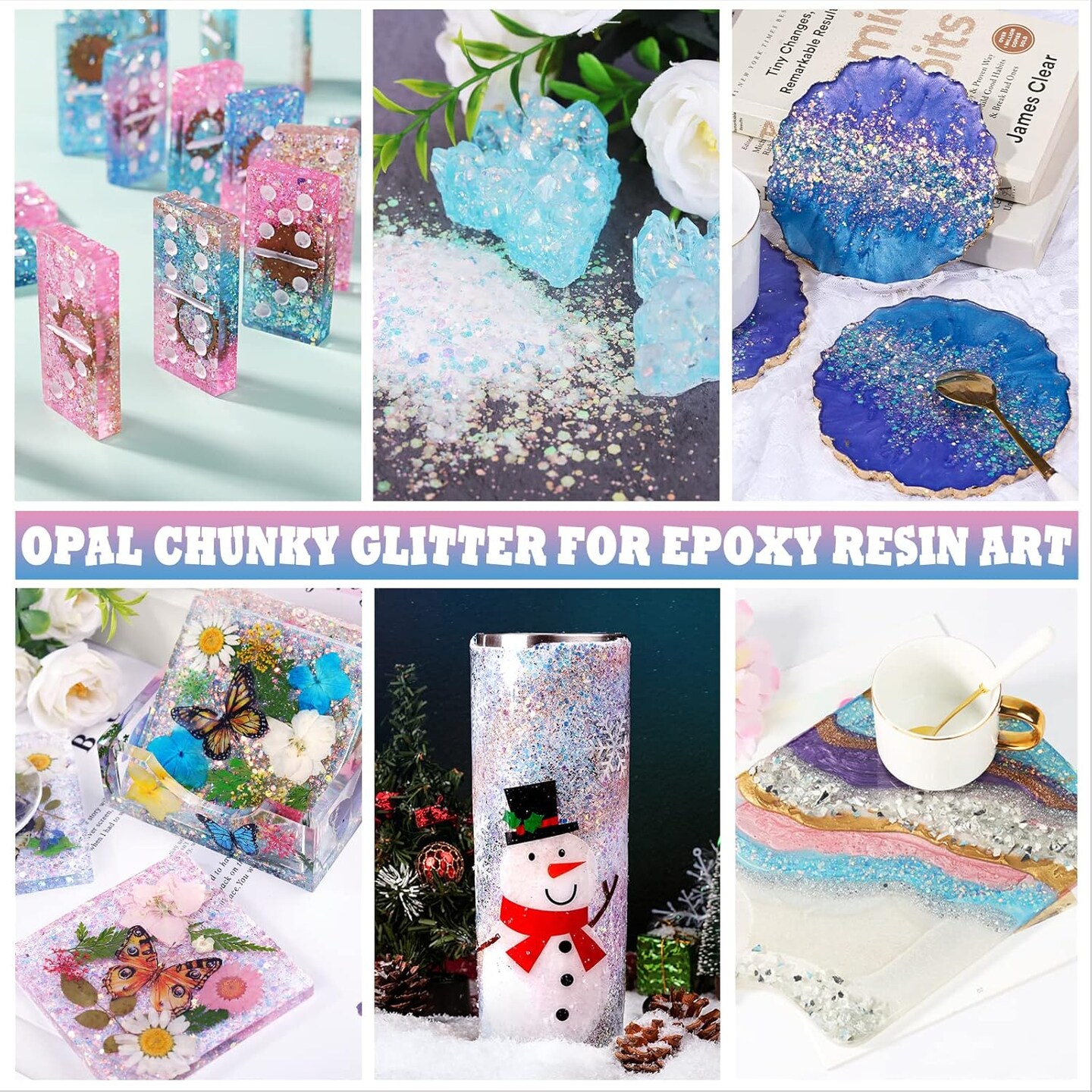 LET&#x27;S RESIN Opal Chunky Glitter for Resin, 12 * 10g Craft Powder for Tumblers/Slime, Iridescent Chameleon Glitter Sequins Festival Decor(Each 0.35oz)