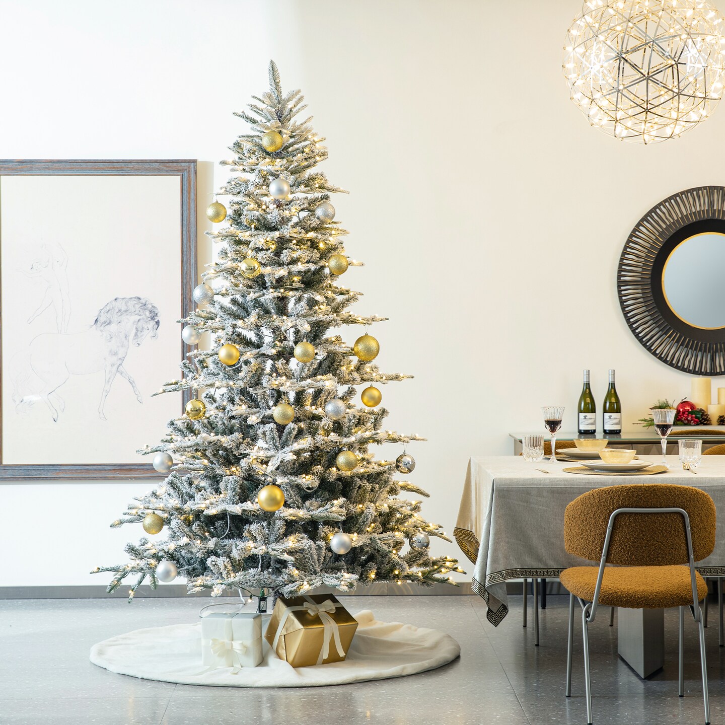 Set of 2 48"D/60''D Reversible Faux Rabbit Fur/Korean Fleece Christmas Tree Skirt