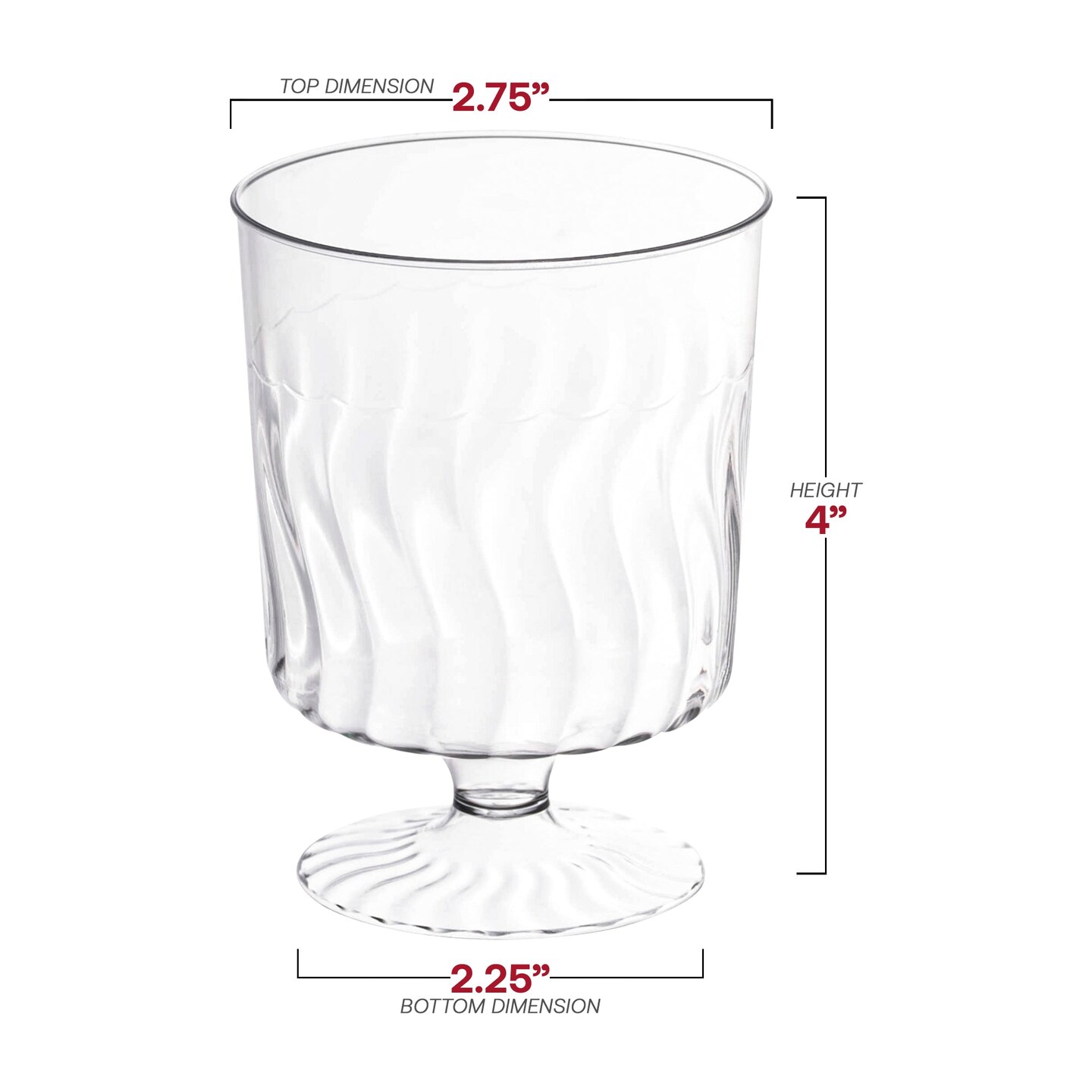 Clear Plastic Pedestal Wine Glasses - 8 oz. (240 Glasses)