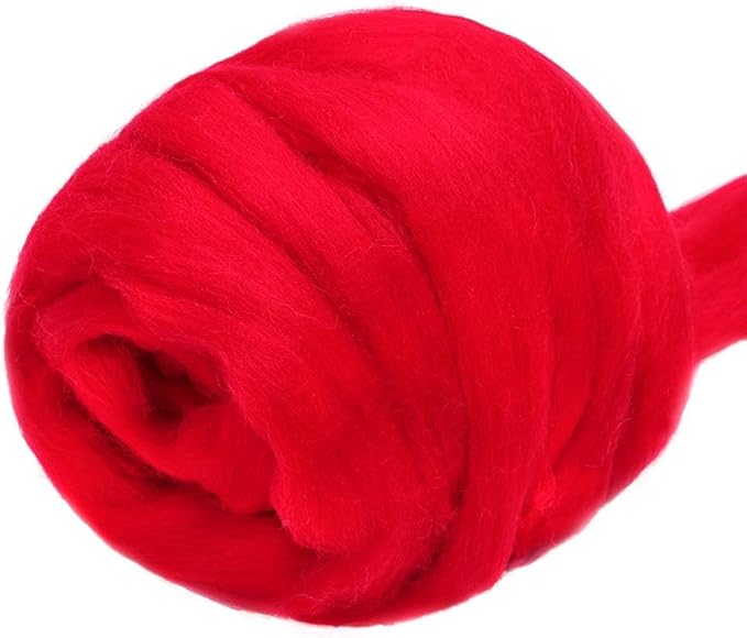 Wool Felting Supplies, Pure Wool, Chunky Yarn, Spinning Wool Roving for Needle Felting Wet Felting DIY Hand Spinning (red)