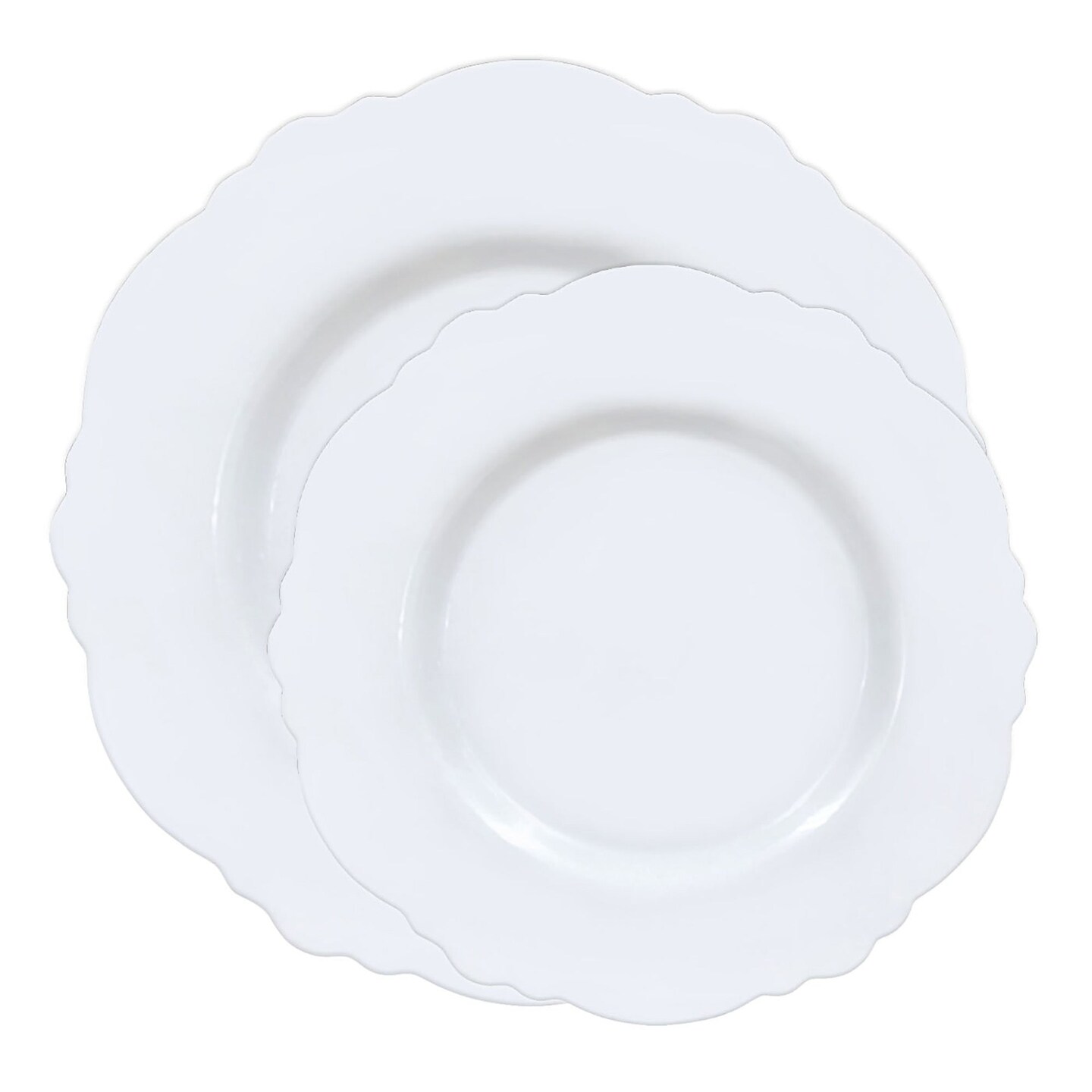 Solid White Round Blossom Disposable Plastic Dinnerware Value Set (120 Guests)