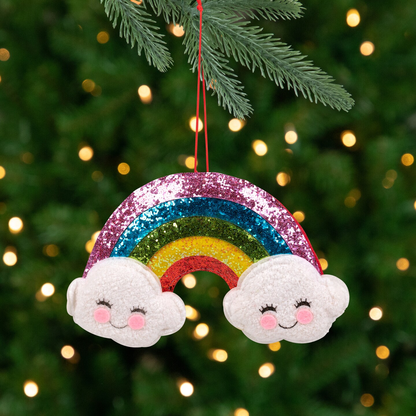 Northlight Glittered Rainbow with Smiling Clouds Christmas Ornament - 7&#x22; - White and Pink