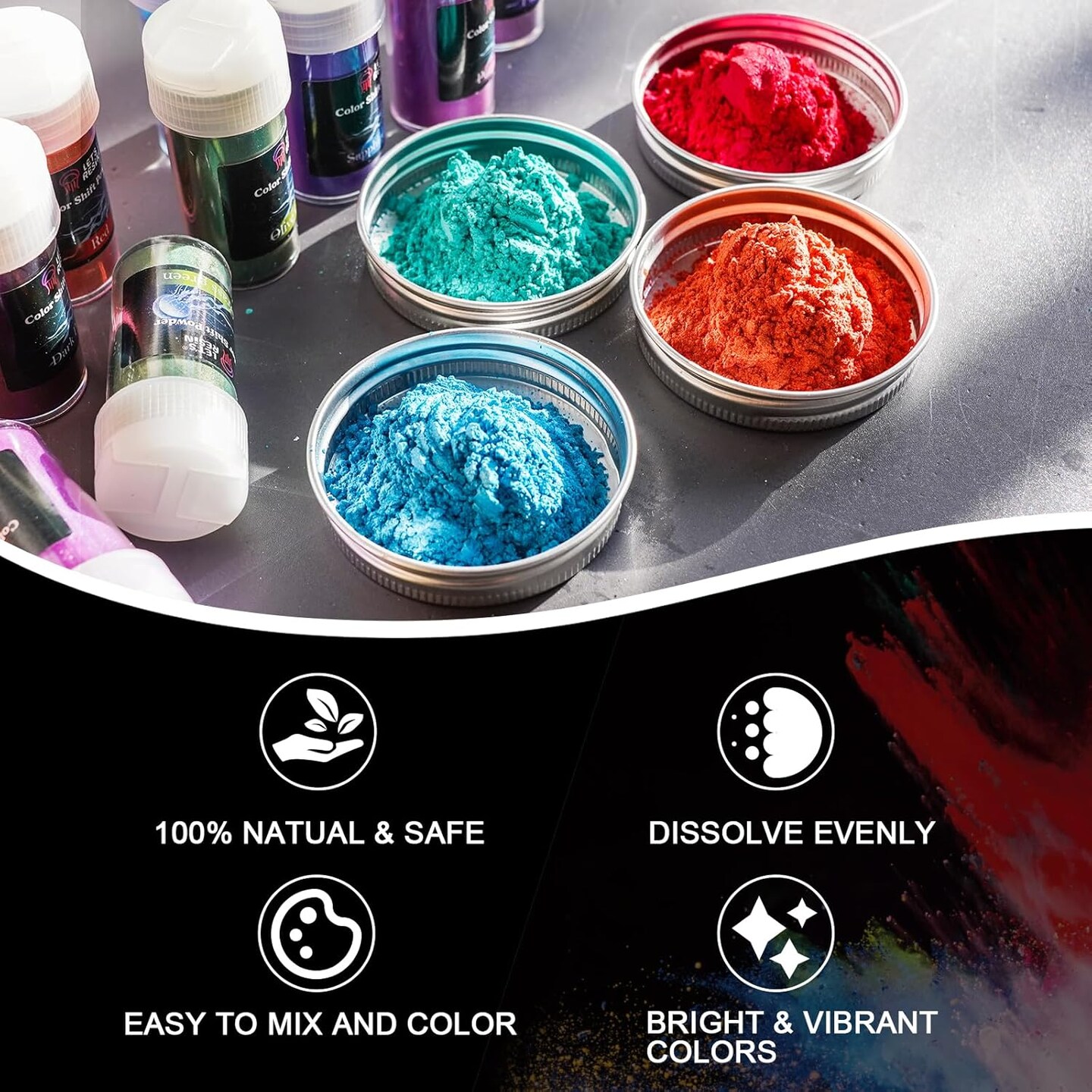 LET&#x27;S RESIN 60 Colors Mica Powder,Natural Pearlescent Pigment Powder for Epoxy Resin/UV Resin for Candle Making, Resin Dye, Painting, Bath Bombs, Art Crafts