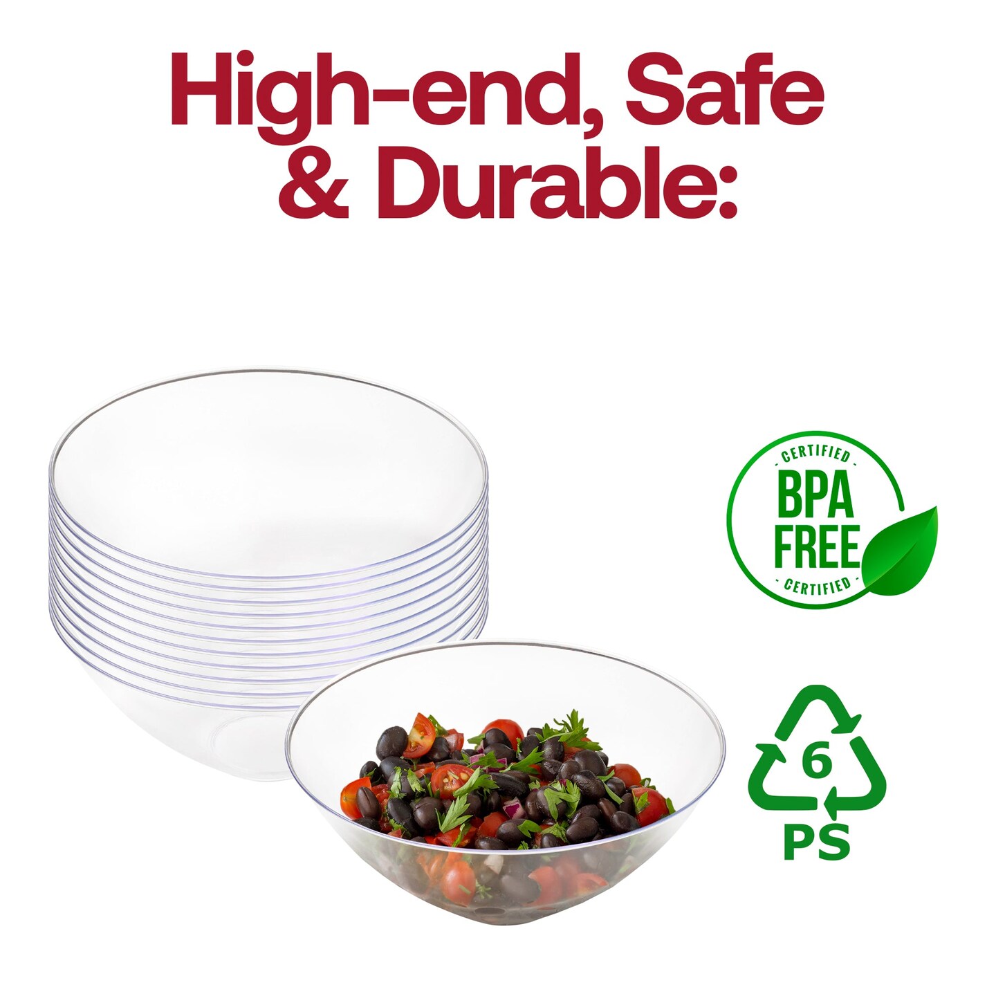 Solid Clear Organic Round Disposable Plastic Bowls - 32 oz. (60 Bowls)