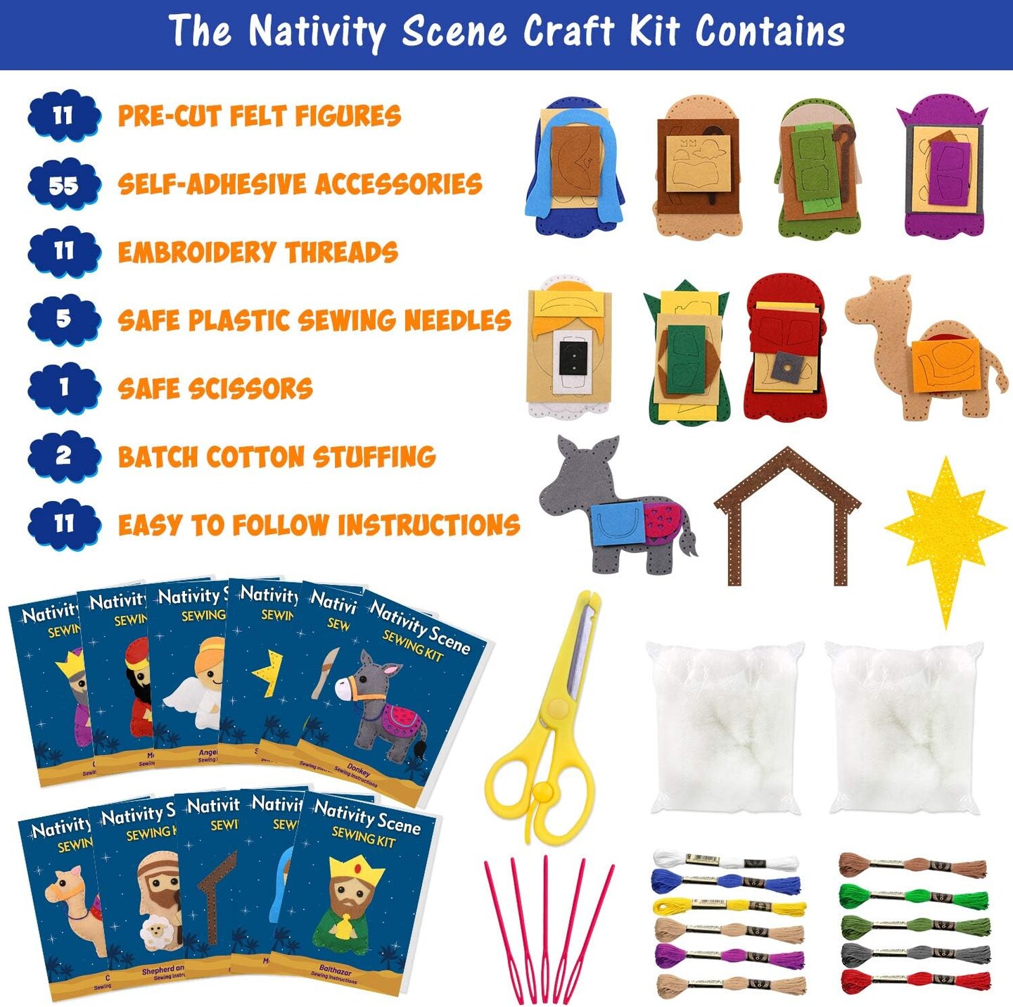 Nativity Scene Craft Kit Christmas Ornaments DIY Kids Craft and Sew Kits for Girls and Boys Educational Beginners Sewing Set