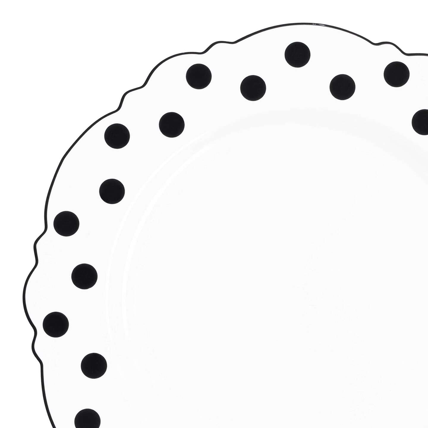 White with Black Dots Round Blossom Disposable Plastic Salad Plates - 7.5&#x22; (120 Plates)
