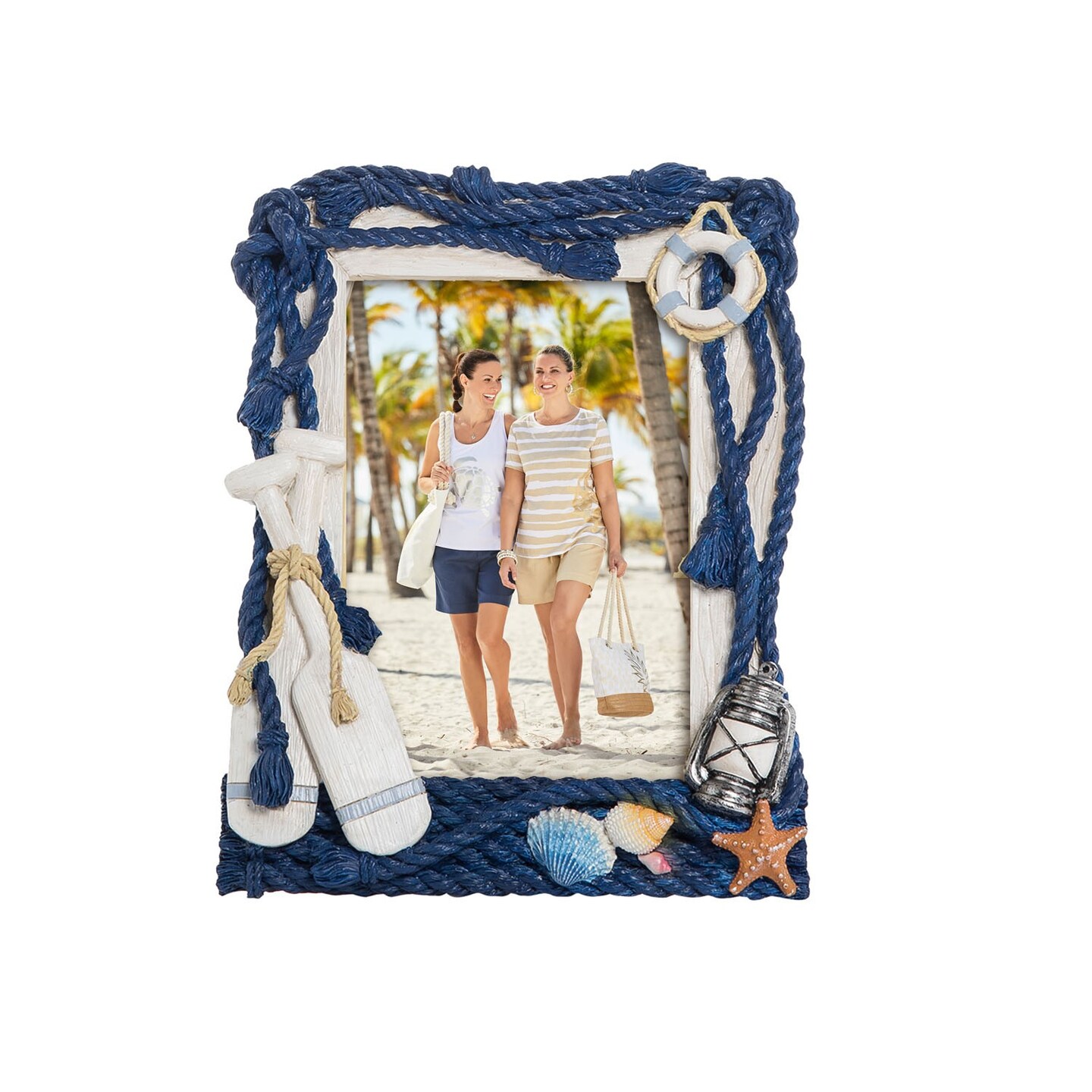 Resin Oar/ Rope Picture Frame Home Decor Coastal Nautical Marine Life Ring 6.3 x 1.18 x 8.27