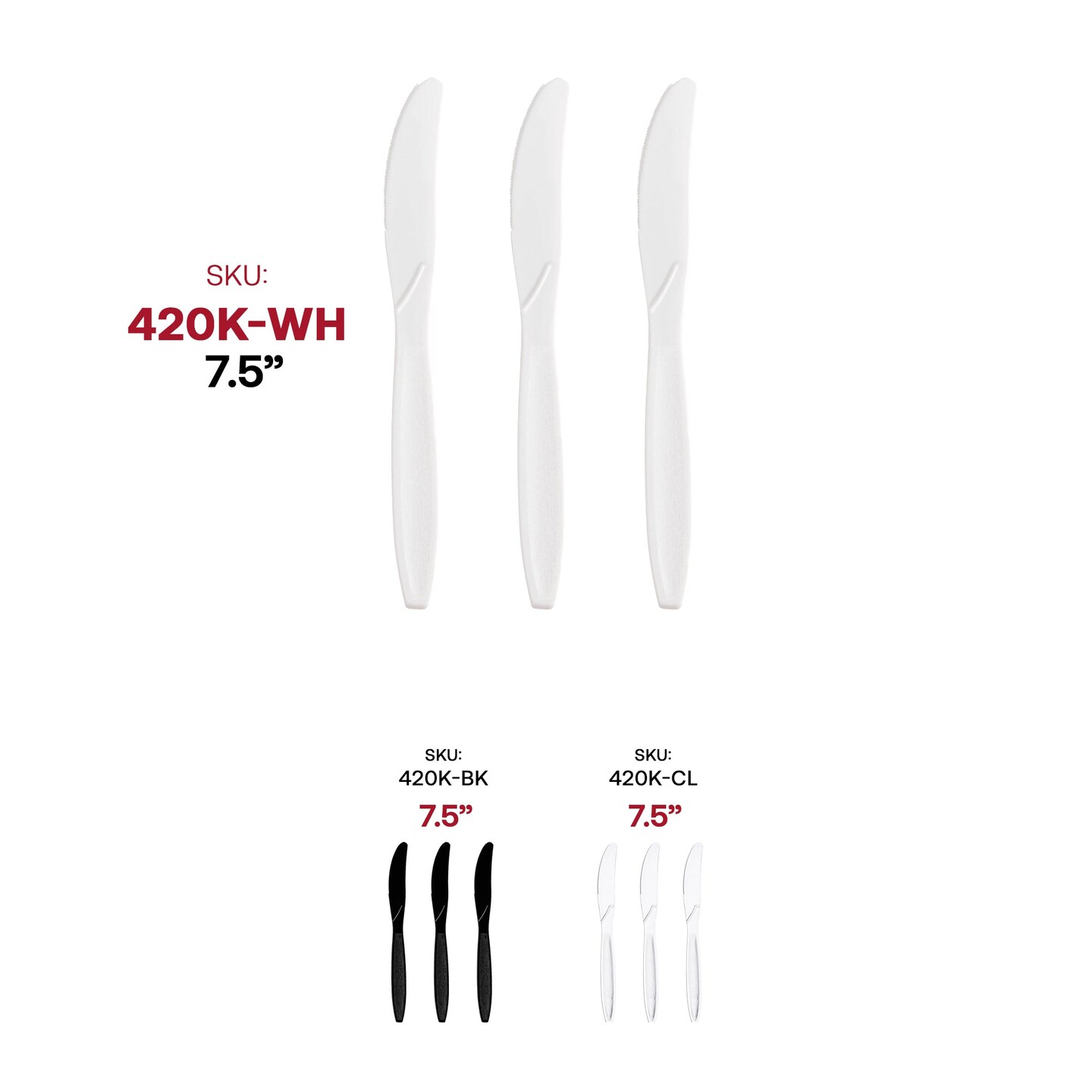 White Plastic Disposable Knives (1000 Knives)