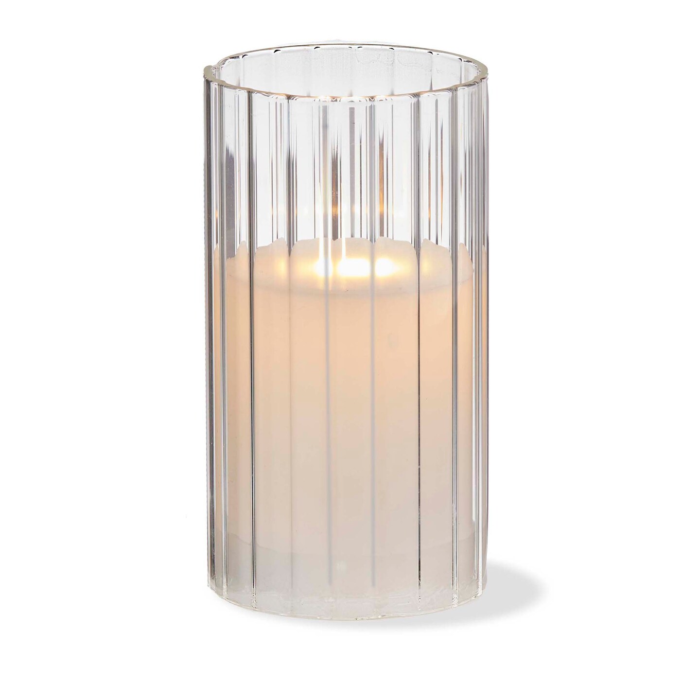 Anya LED Glass Hurricane 3x6 Flameless Pillar Candle Holder for Indoor Use Clear Glass 6in H x 3in L x 3in W