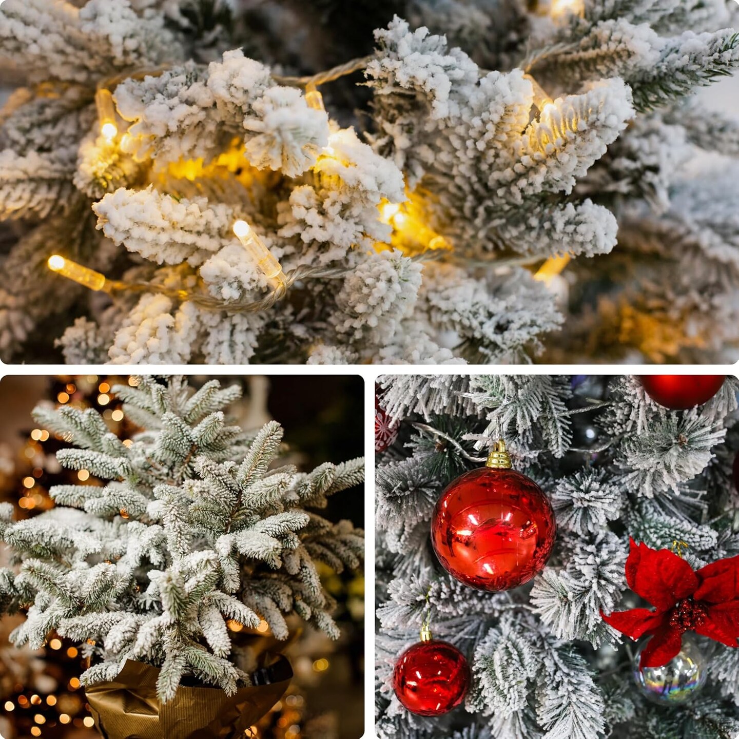 15 Pcs Snow Frosted Artificial Pine Branches Christmas Snowy Pine Needles Fake Greenery Pine Spray Picks for DIY Crafts Garland Wreath Xmas Embellishing Home Holiday Decoration