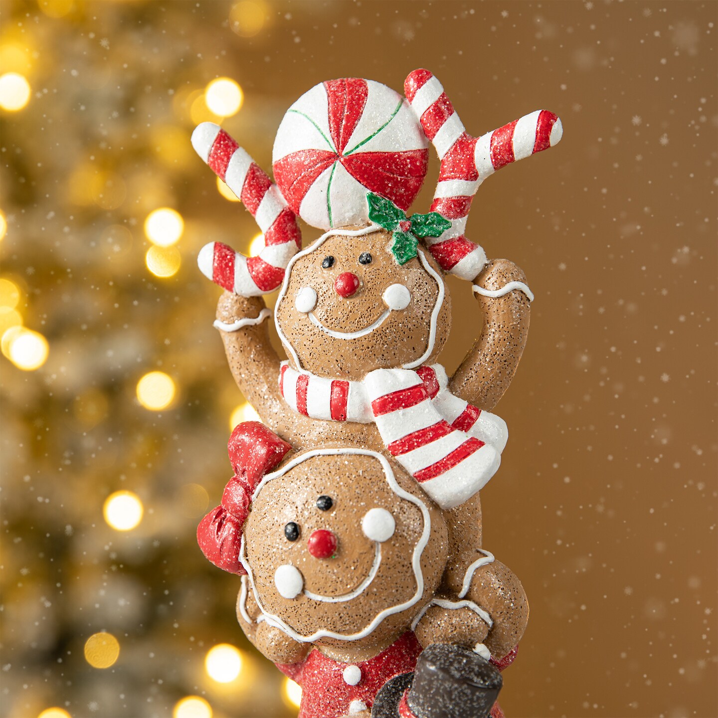 Set of 2 12.5&#x22;H Christmas Resin Stacked Gingerbread Table Decor