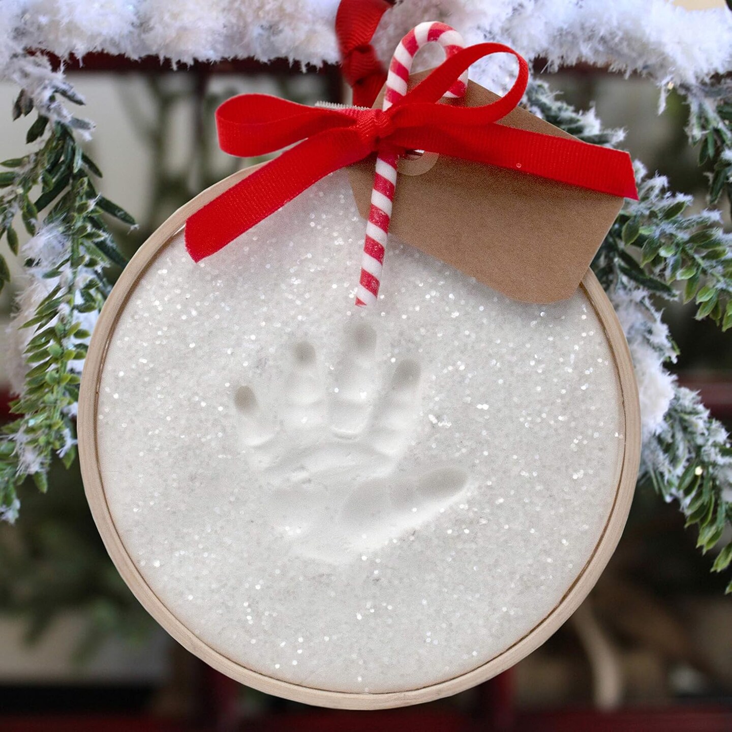 Glitter Baby Handprint First Christmas Ornament Kit with Wooden Ring