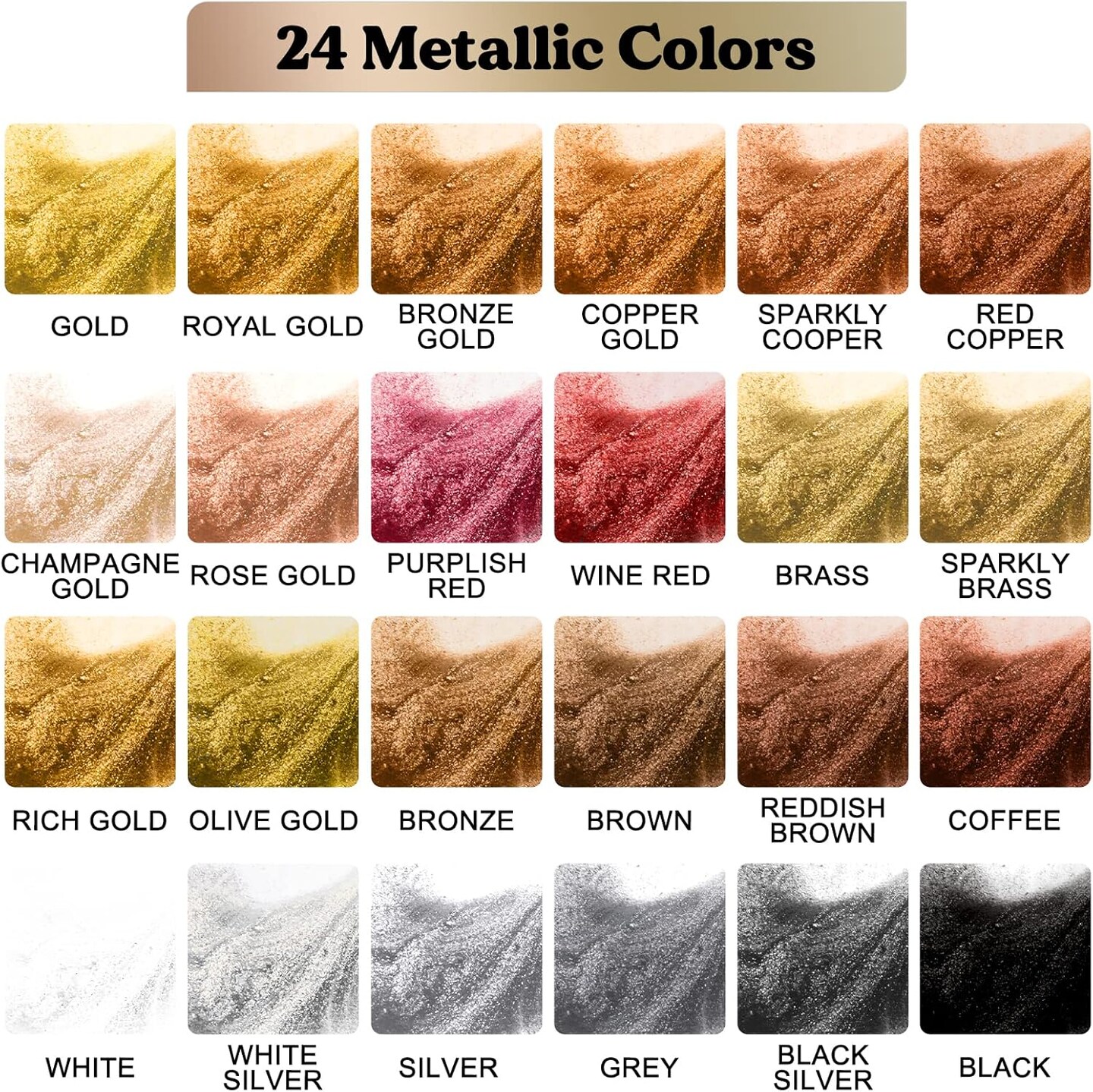 LET&#x27;S RESIN Metallic Alcohol Ink Set-24 Colors Metal Color Alcohol Based Resin Ink, High Concentrated &#x26; Shimmer Mixatives, Alcohol Paint for Epoxy Resin, Resin Petri, Tumblers, Coasters(Each 0.35oz)