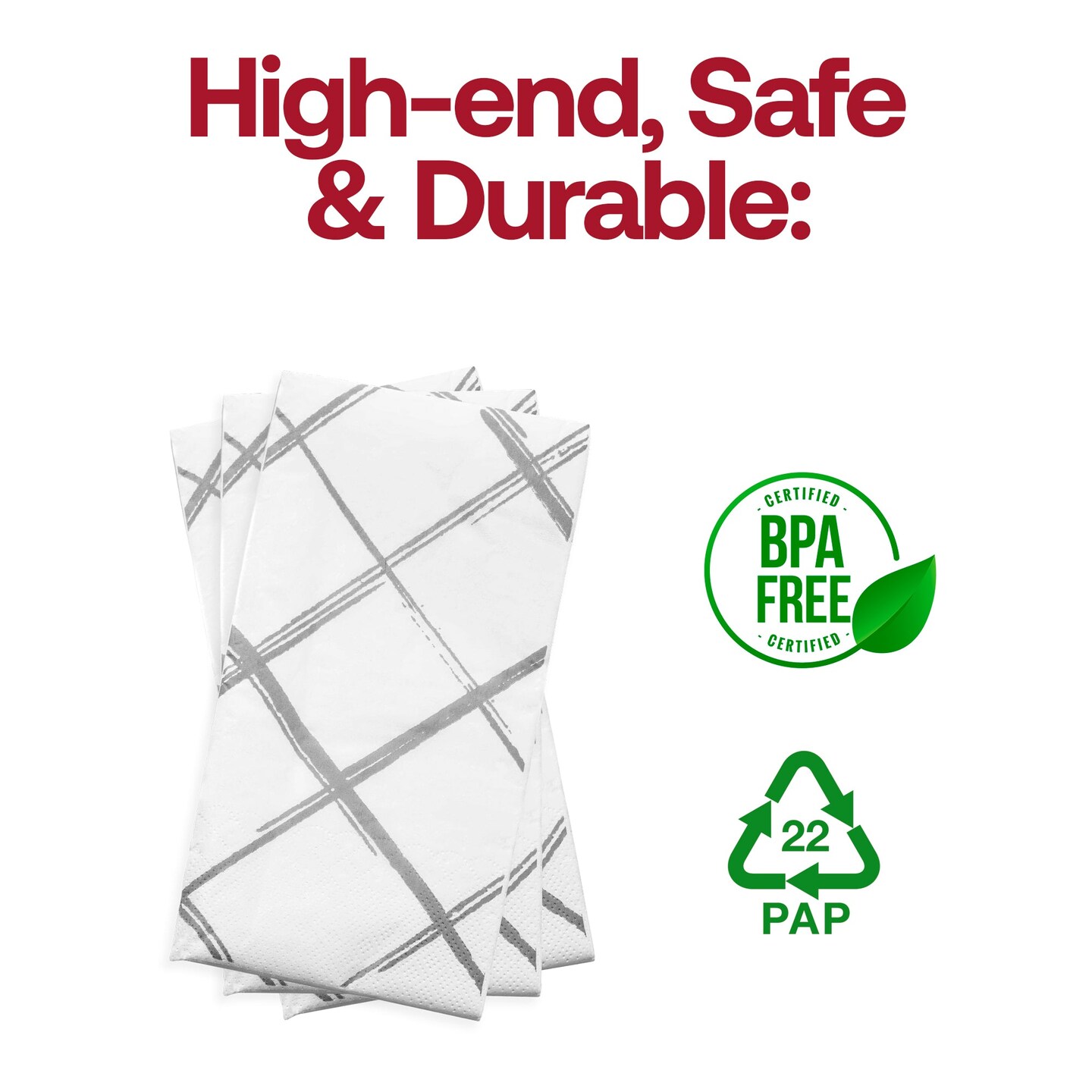 Durable White with Silver Diamond Paper Dinner Napkins (600 Napkins)