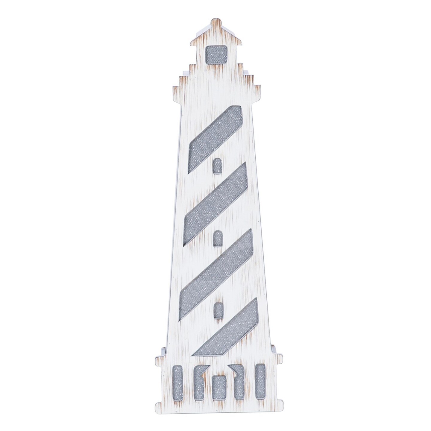 15.75&#x22; Decorative White Light-Up Led Lighthouse Wall Hanging Plaque Sign