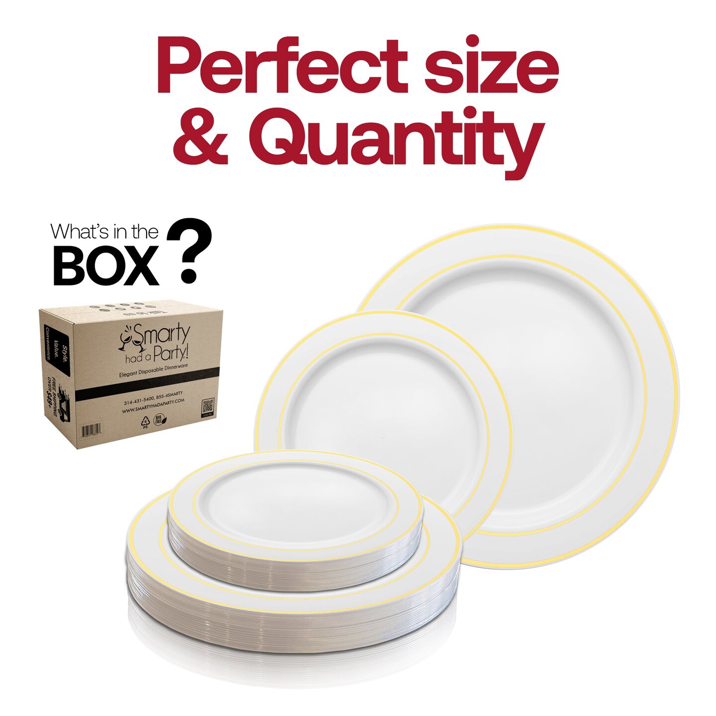 White with Gold Edge Rim Plastic Dinnerware Value Set (120 Guests)