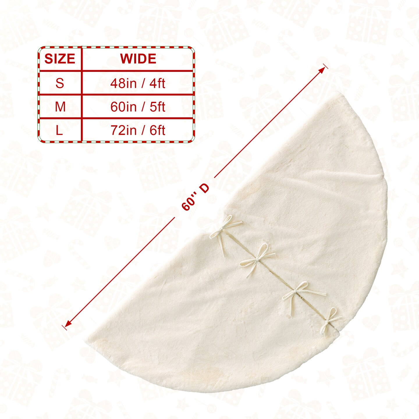 Set of 2 48"D/60''D Reversible Faux Rabbit Fur/Korean Fleece Christmas Tree Skirt