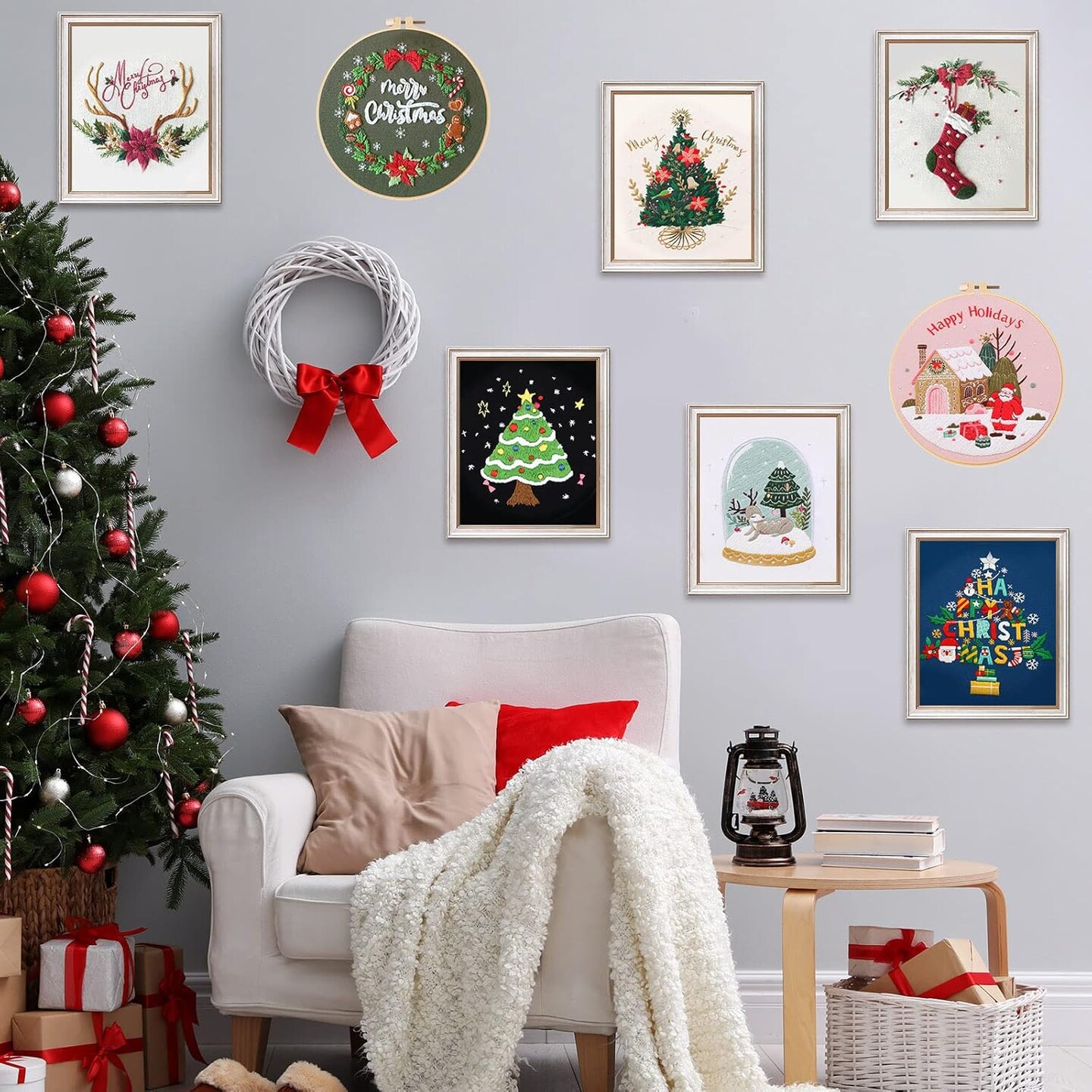 10 Sets Embroidery Kit with Patterns and Instructions DIY Adult Beginner Embroidery Kits for Beginners Adults Embroidery Supplies (Christmas Style)