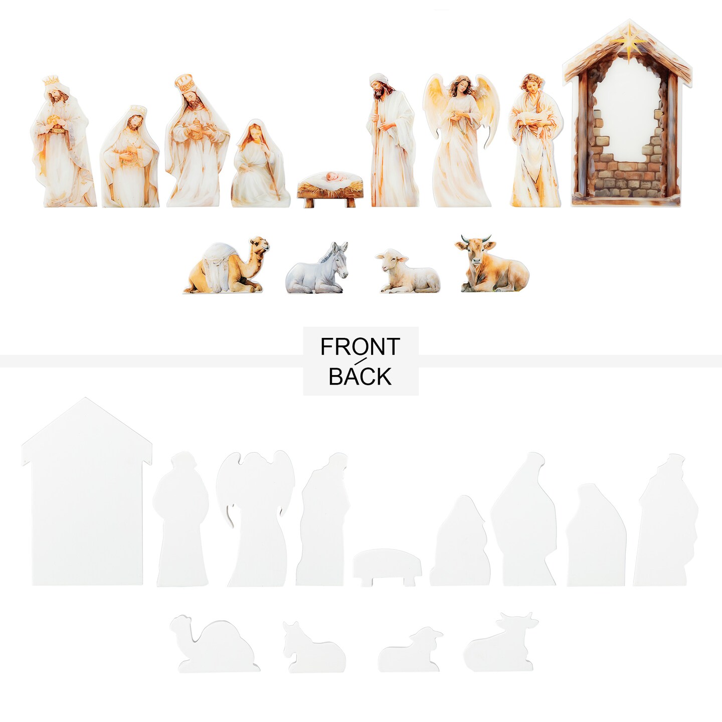 Set of 2 13pcs Christmas Wooden &#x26; Epoxy Resin Nativity Figurine Set