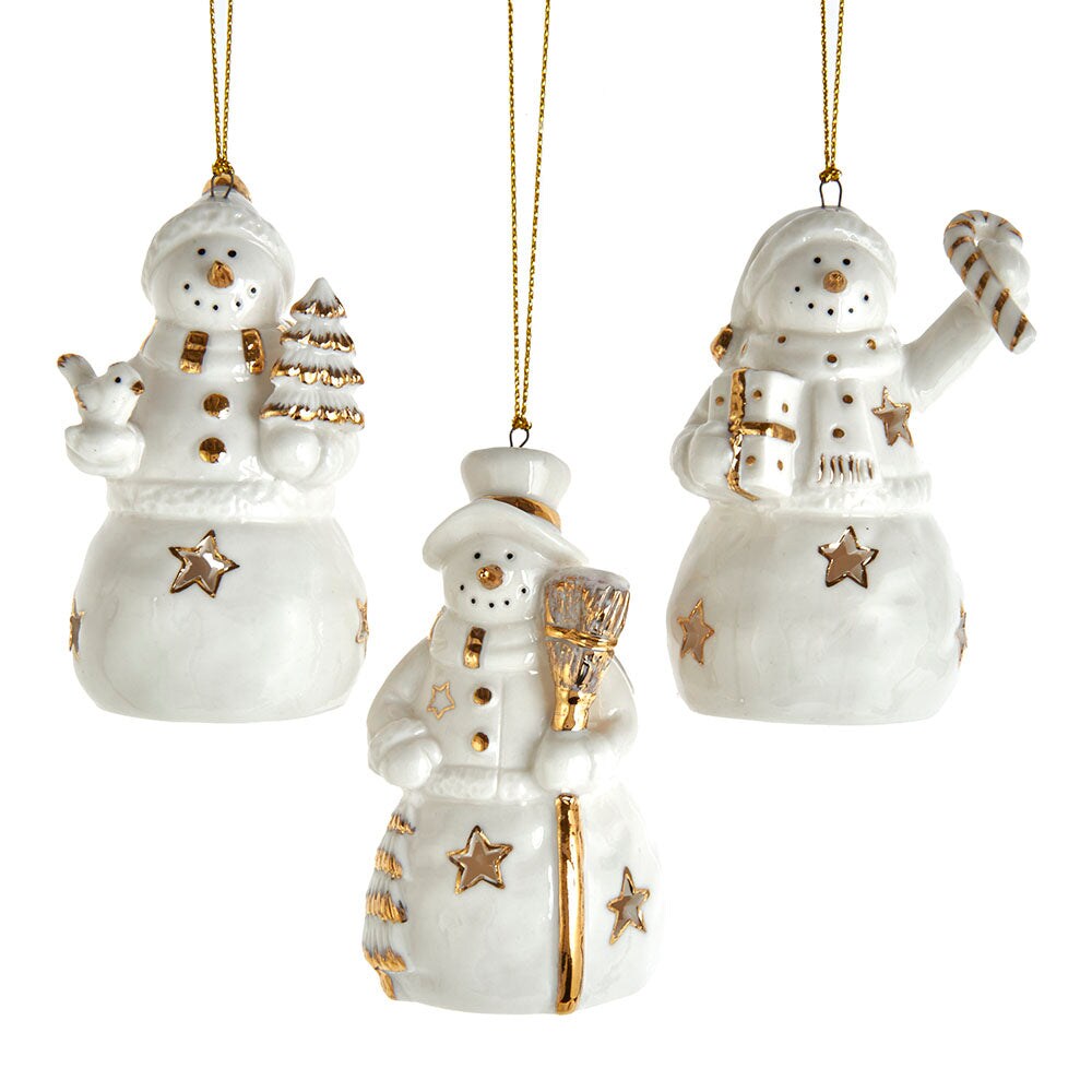 3.5&#x22; Ceramic Snowman Ornaments &#x2013; Set of 3 Festive Christmas Decorations