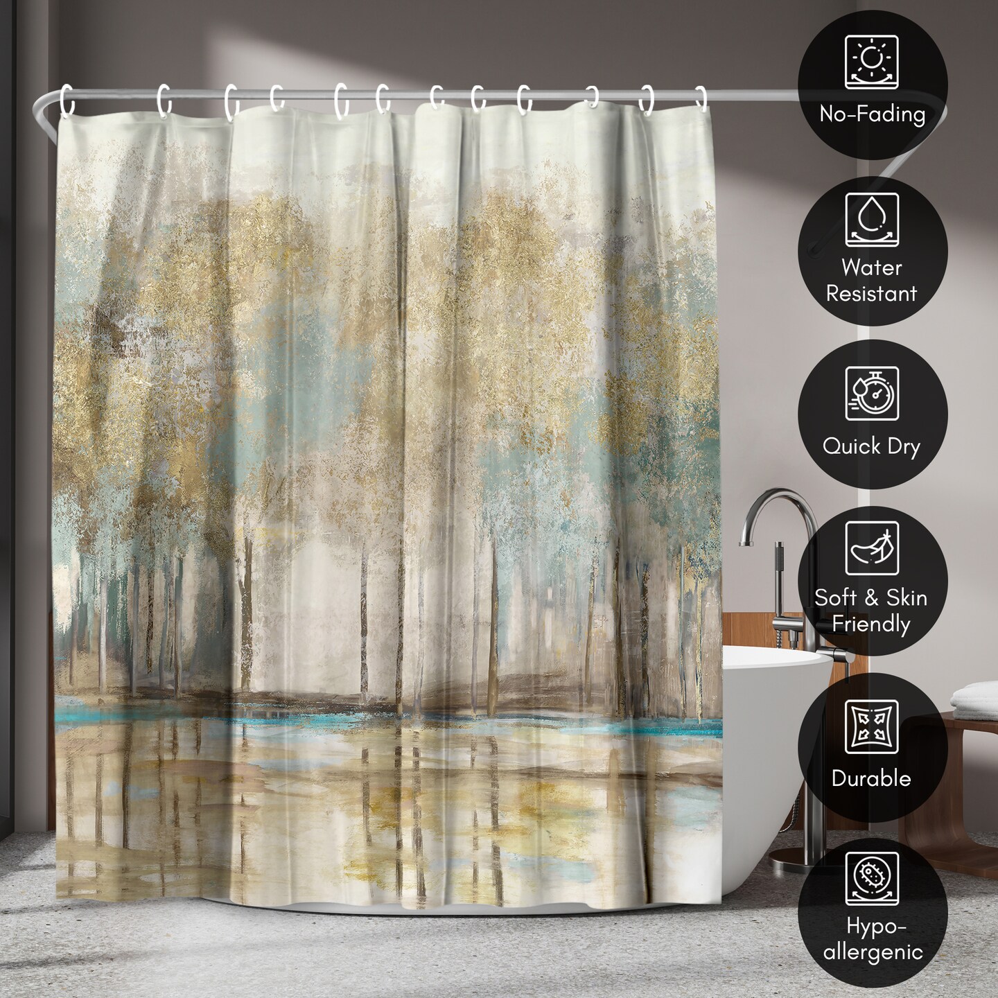 Americanflat 71x74 Woodlot Shower Curtain - 100% Polyester Shower Curtain