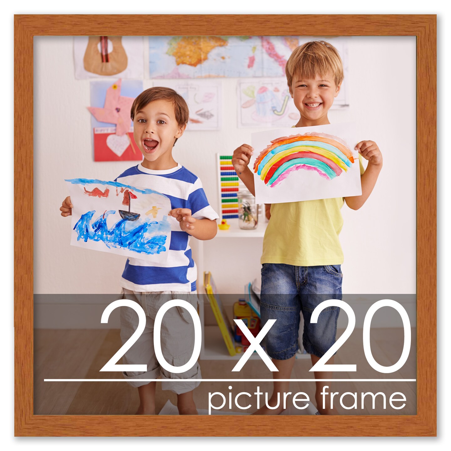 Square Slim Profile Brown Picture Frame - UV Acrylic, Foam Board Backing, Hanging Hardware