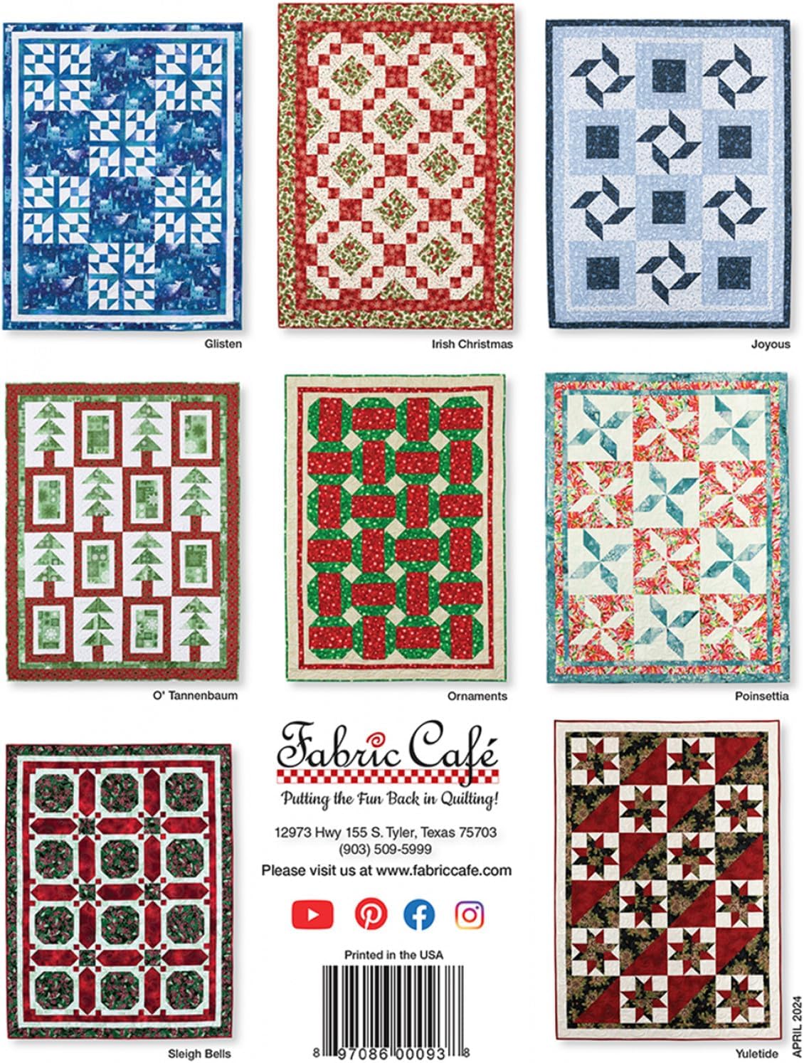 Quick Christmas 3-Yard Quilts Pattern - 8 Festive Designs for Lap, Twin, and Queen/King Sizes