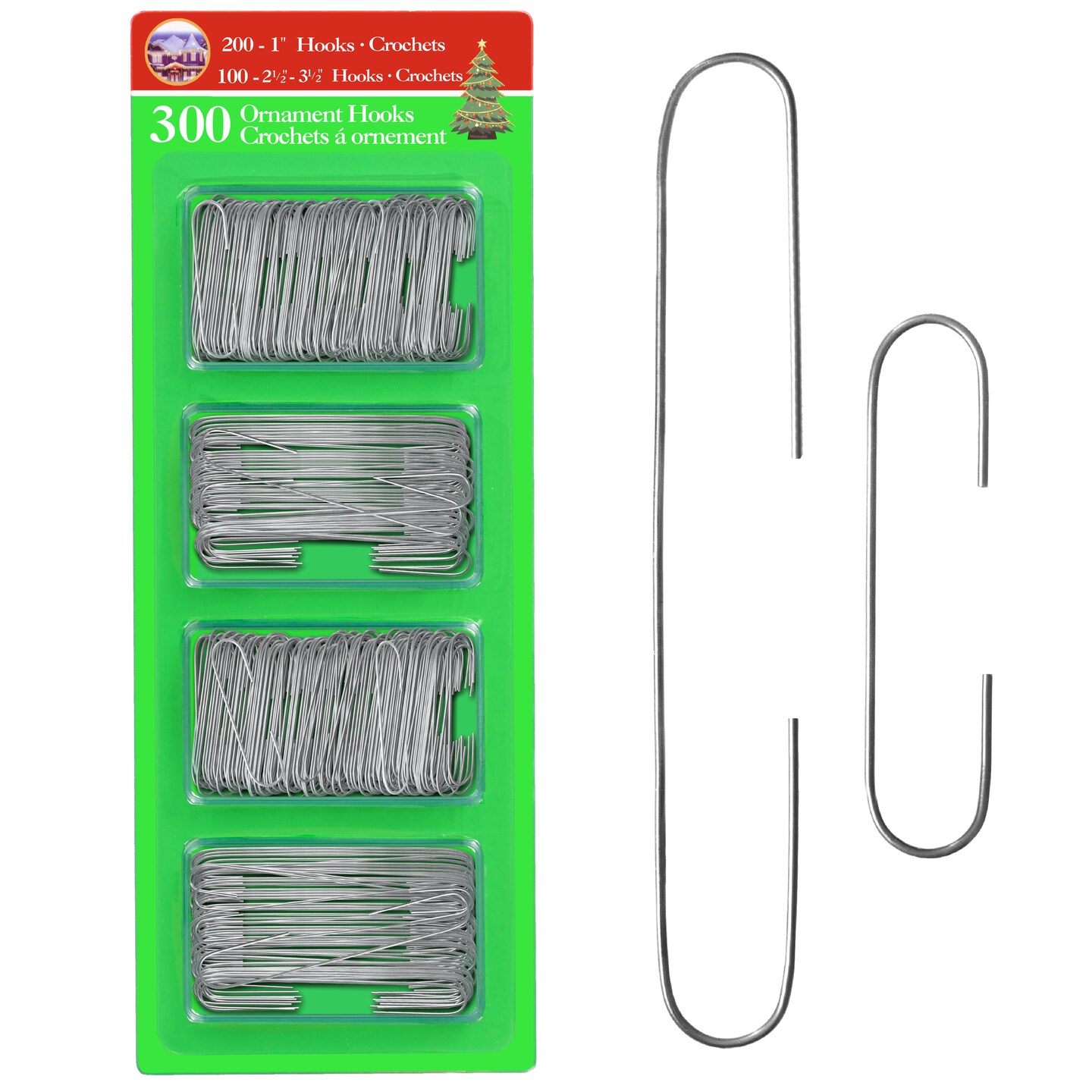 RNDs 300 Pack Ornament Hooks Christmas Tree Decorating Hangers- Metal Wire Ornament Hooks For Christmas Tree Decoration Hanging (Silver)