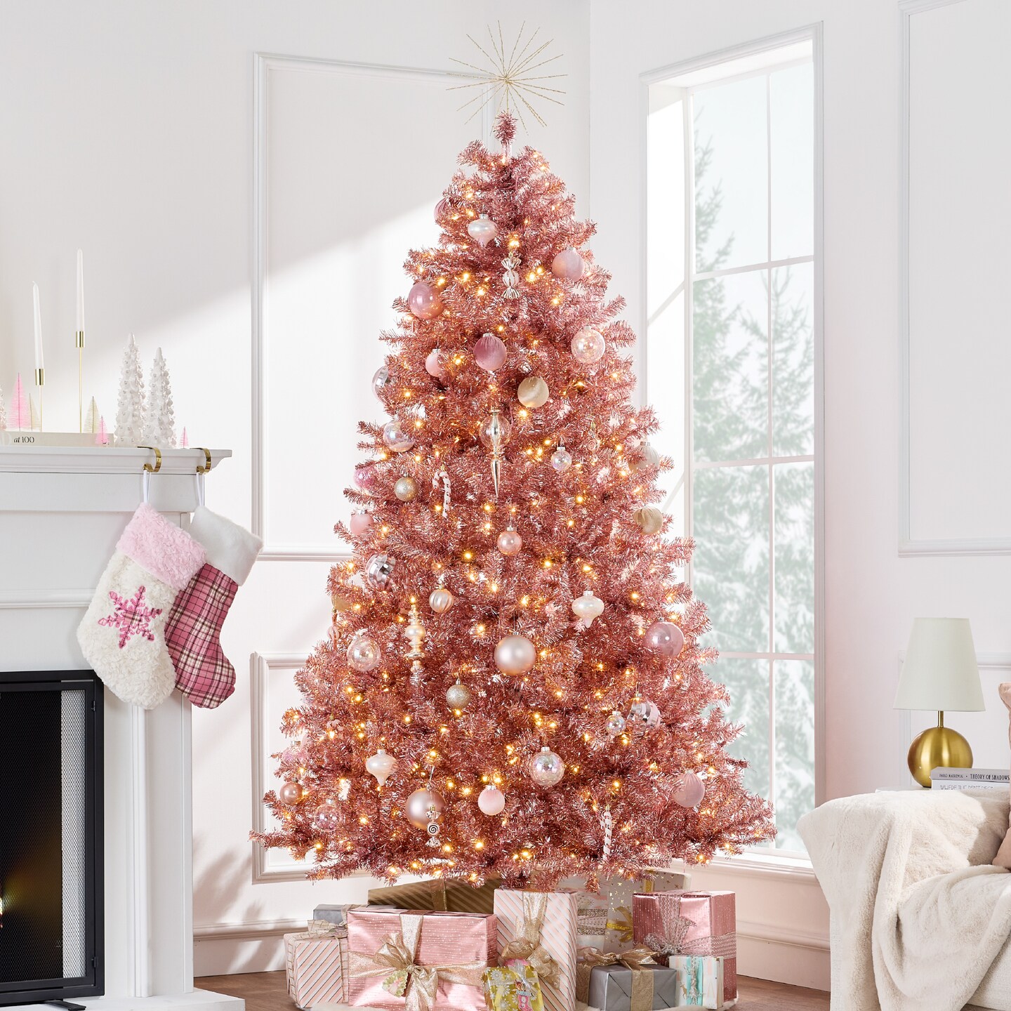 Best Choice Products Prelit Artificial Tinsel Christmas Tree Festive Holiday Decoration w/ Stand - Pink