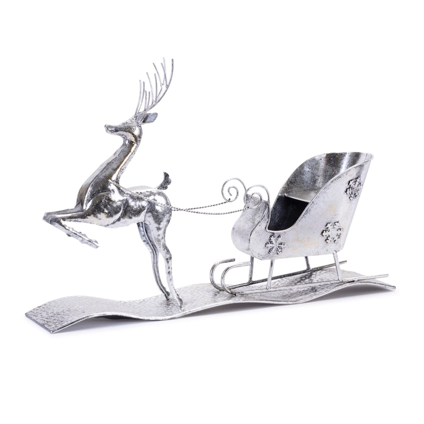 Melrose Reindeer with Sleigh Hammered Christmas Figurines