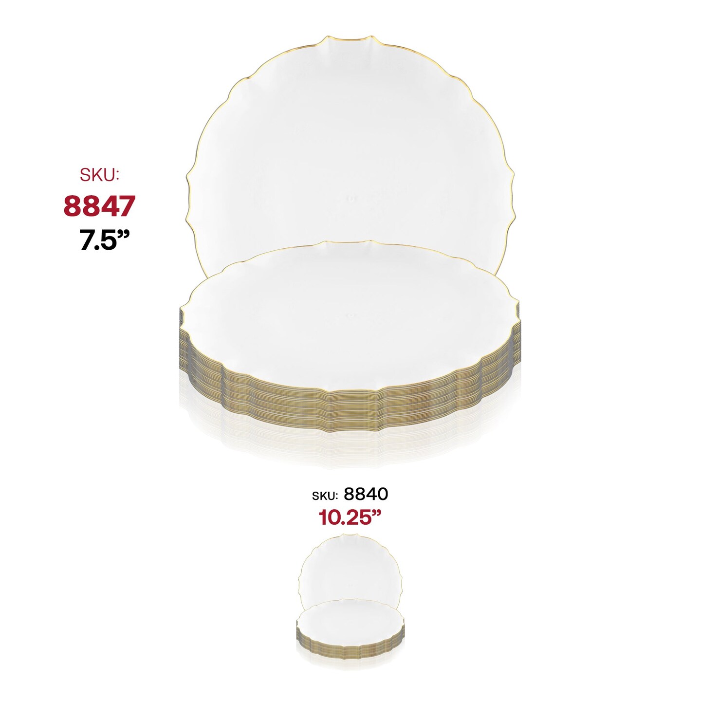 Clear with Gold Rim Round Lotus Plastic Appetizer/Salad Plates - 7.5&#x22; (120 Plates)