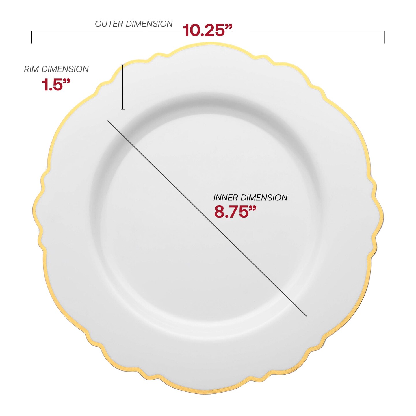 White with Gold Rim Round Blossom Disposable Plastic Dinner Plates - 10.25&#x22; (120 Plates)
