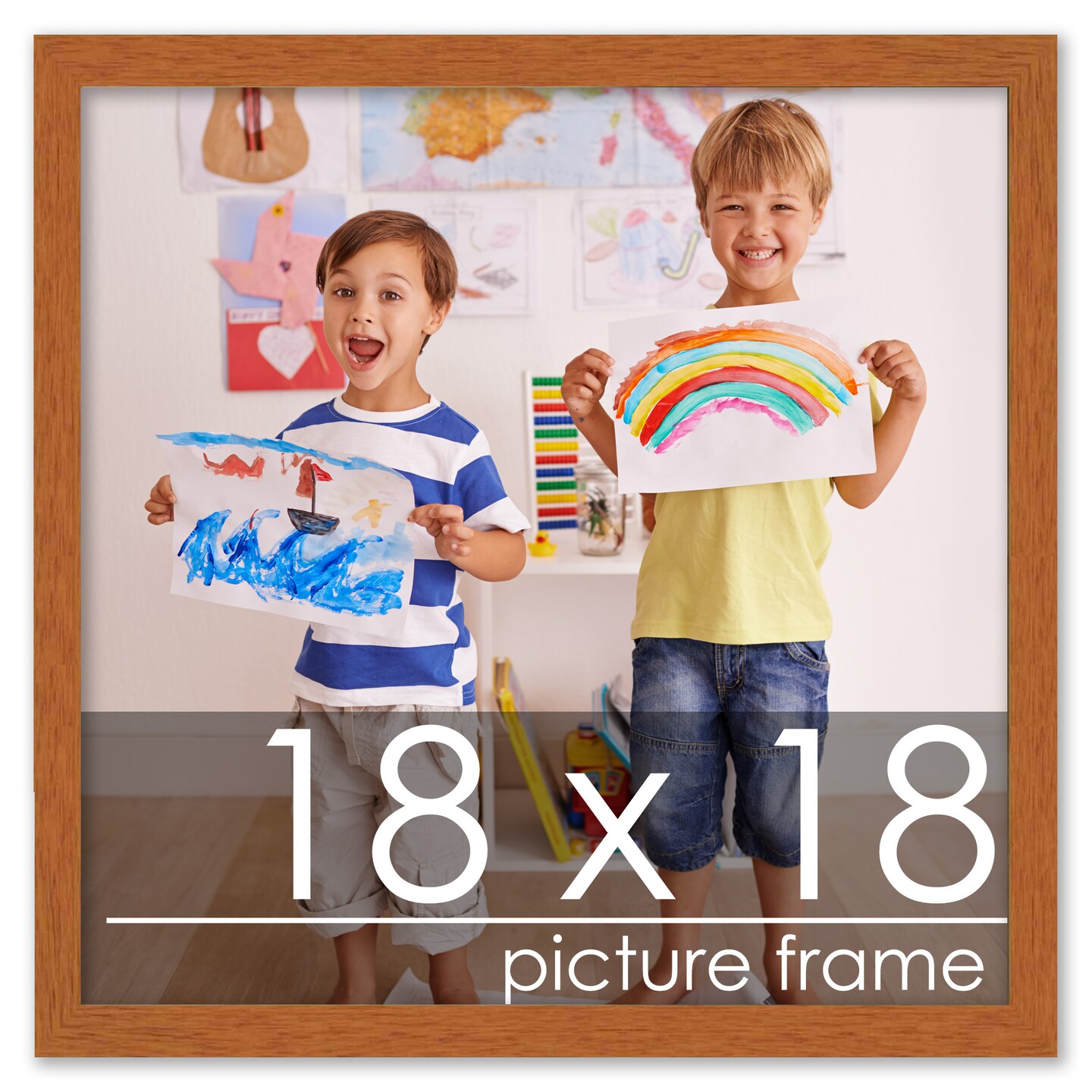 Square Slim Profile Brown Picture Frame - UV Acrylic, Foam Board Backing, Hanging Hardware