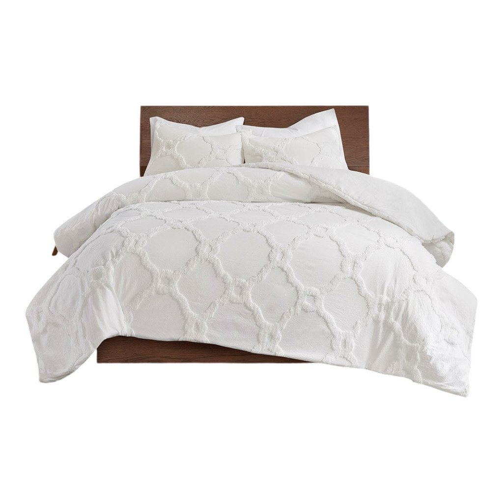 Gracie Mills Enrique 3-Piece Chenille Geometric Duvet Set - Grace-11176