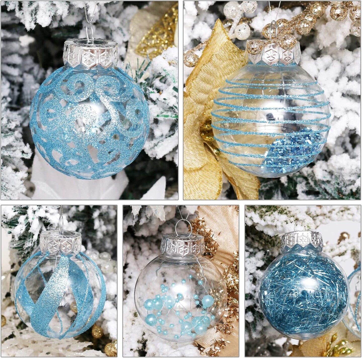 60MM/2.36&#x22; Christmas Ornaments Set, 30pcs Clear Christmas Ornaments Blue Shatterproof Decorative Baubles for Xmas Tree Decorations Crystal Ornament Balls for Wedding Holiday Party Indoor Outdoor Decor