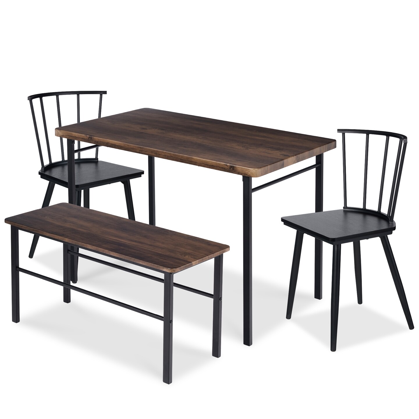 Best Choice Products 4-Piece Dining Kitchen Table Set w/ 2 Spindle-Back Chairs, Bench