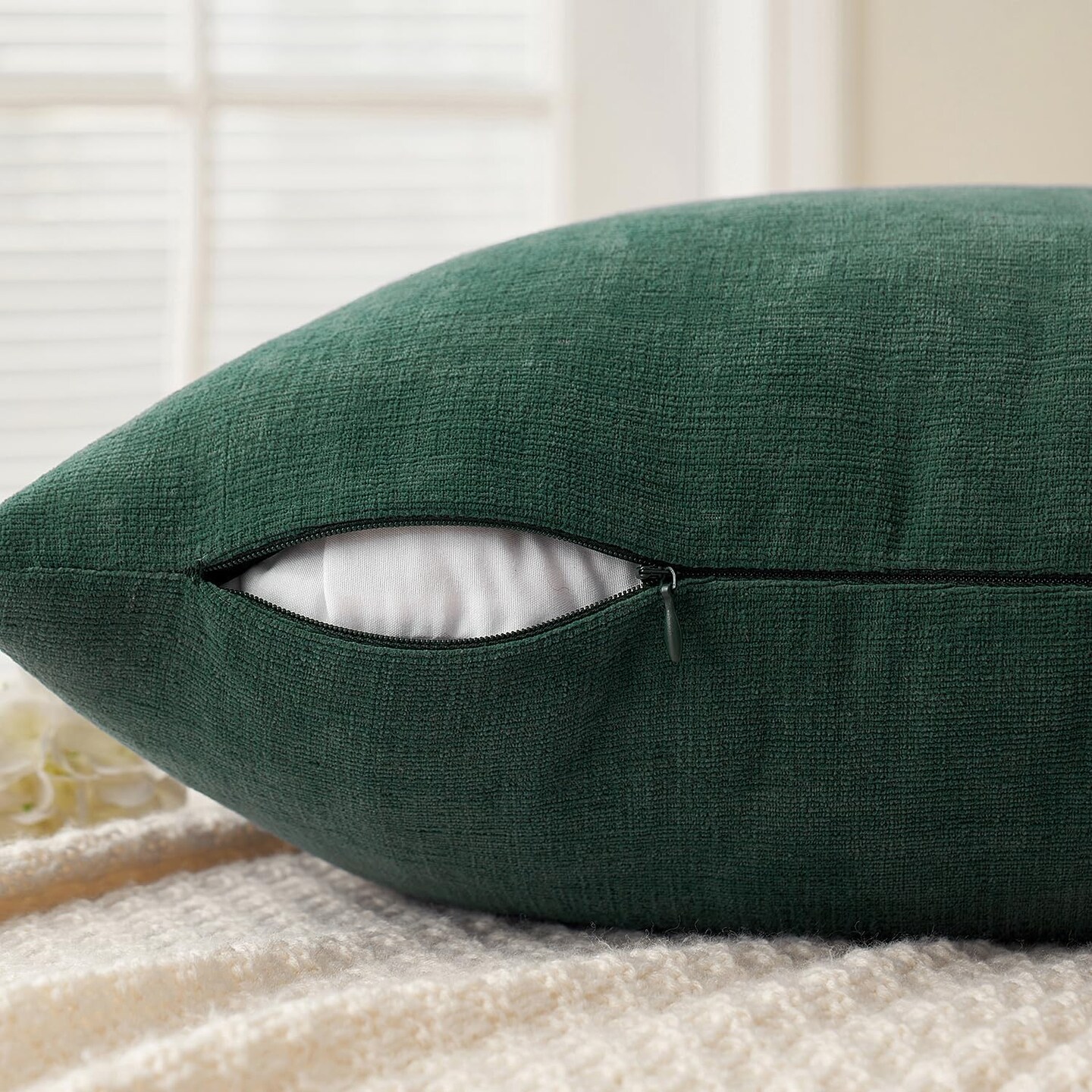Christmas Dark Green Couch Pillow Covers 18x18 Inch, Set of 2 Soft Chenille Decorative Throw Pillow Covers Farmhouse for Sofa Living Room Bed
