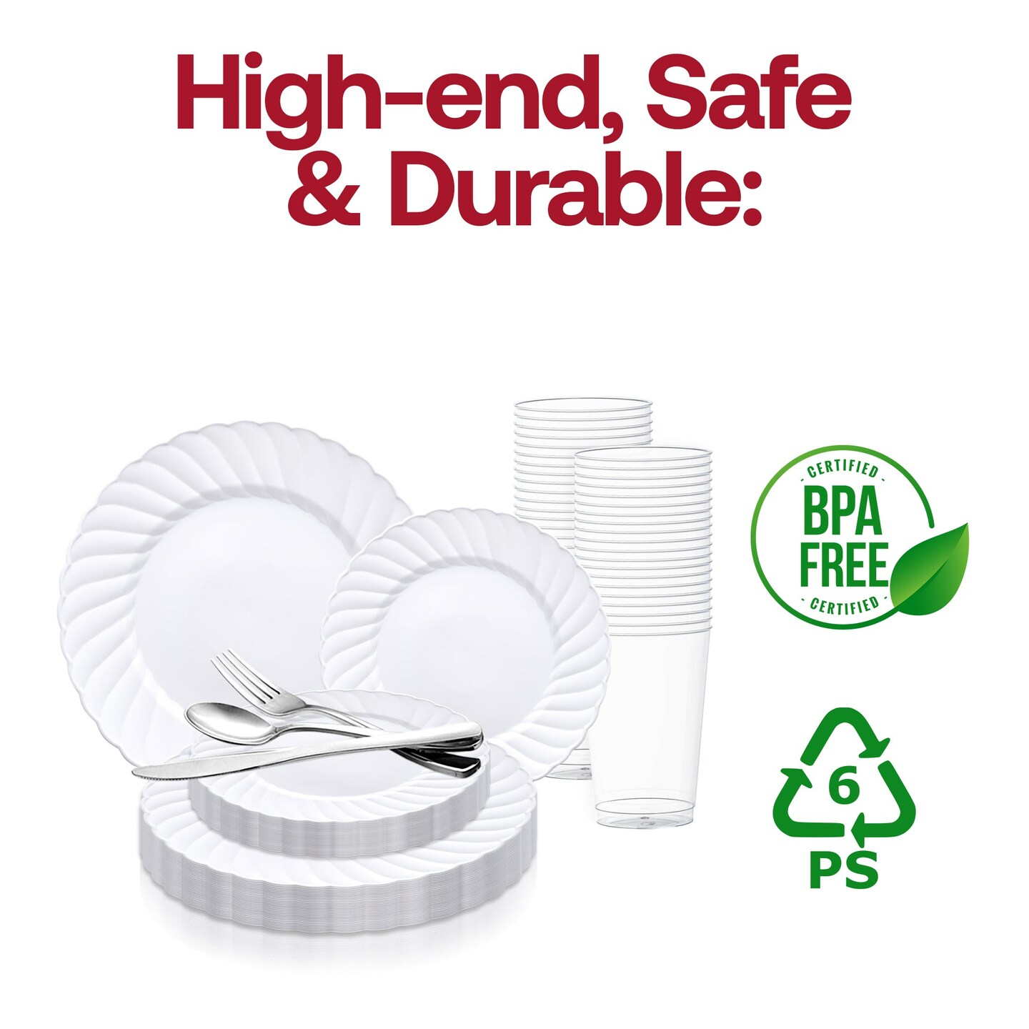 White Flair Plastic Wedding Value Set (144 Settings)