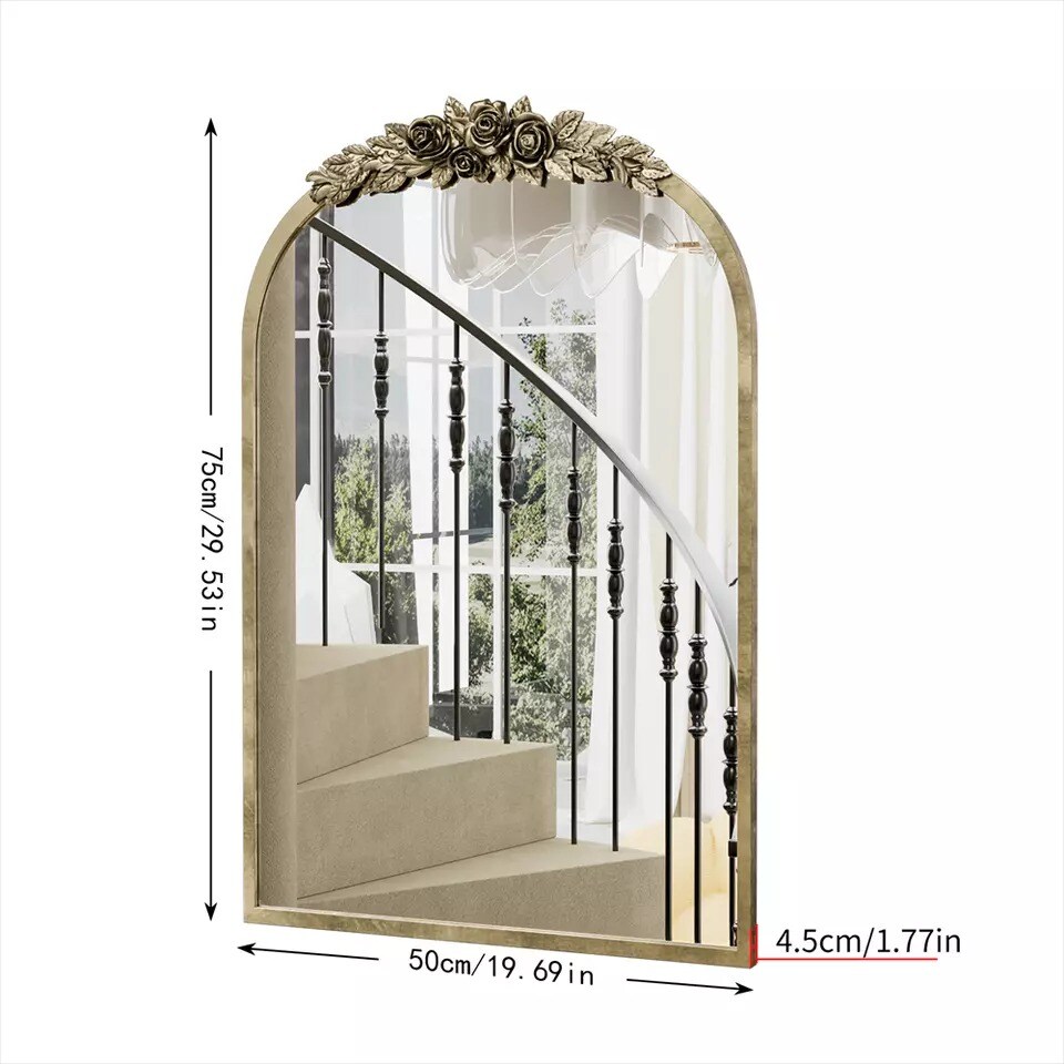 Gold Antique Wall Mirror Brass Arched Mirror Decorative Vintage Bathroom Mirrors