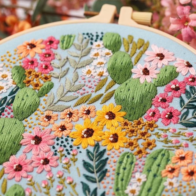 Patterns and Instructions, DIY Adult Cross Stitch Kits Beginner, Including 3 Plastic Embroidery Rings, 1 Scissors, Colored Threads and Needles
