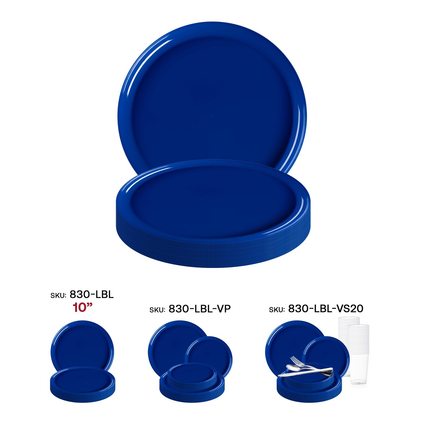 Solid Blue Flat Round Disposable Plastic Appetizer/Salad Plates - 8.5" (120 Plates)