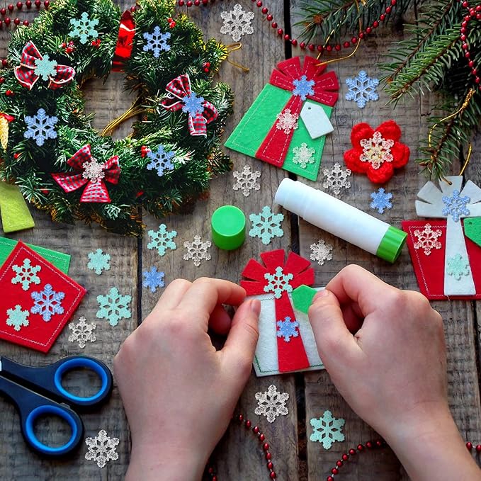 Mini Snowflakes for Crafts Small Resin Snowflakes Snow Shaped Christmas Ornaments for DIY Crafts Xmas Tree Home Decor, 3 Sizes(White, Blue, Light Green)