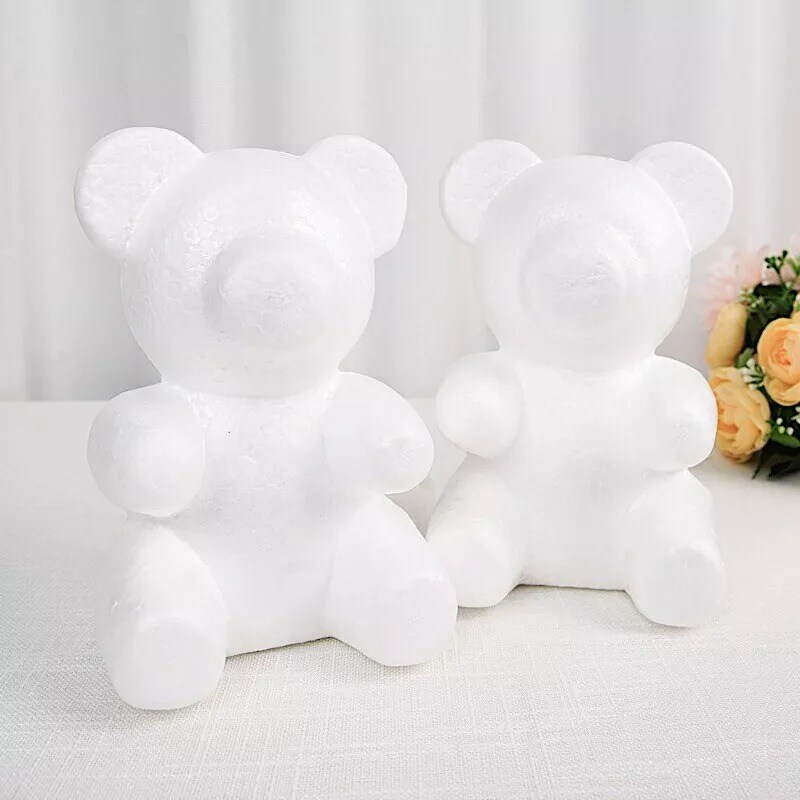2 White 7&#x22; STYROFOAM BEAR 3D Animal Model DIY Craft Decoration Party Supplies