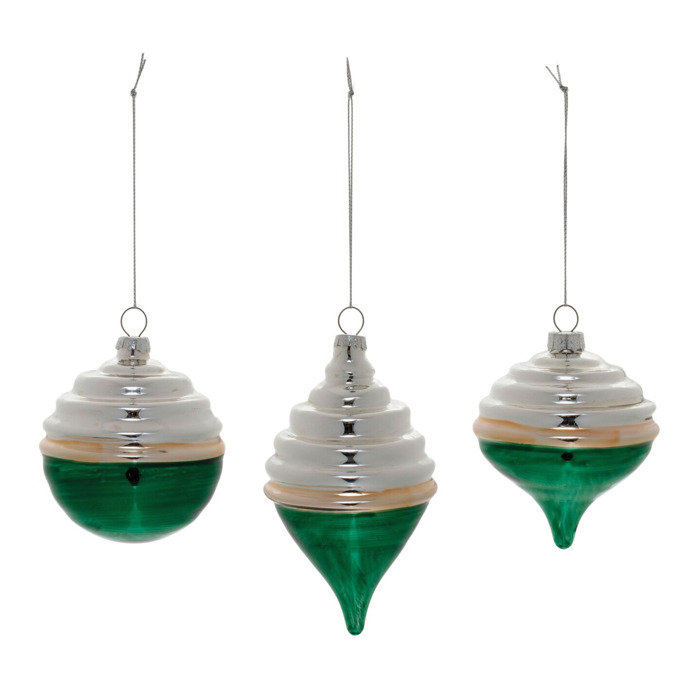 Melrose Two-Tone Tiered Glass Christmas Ornaments - 6" - Green and White - 12ct