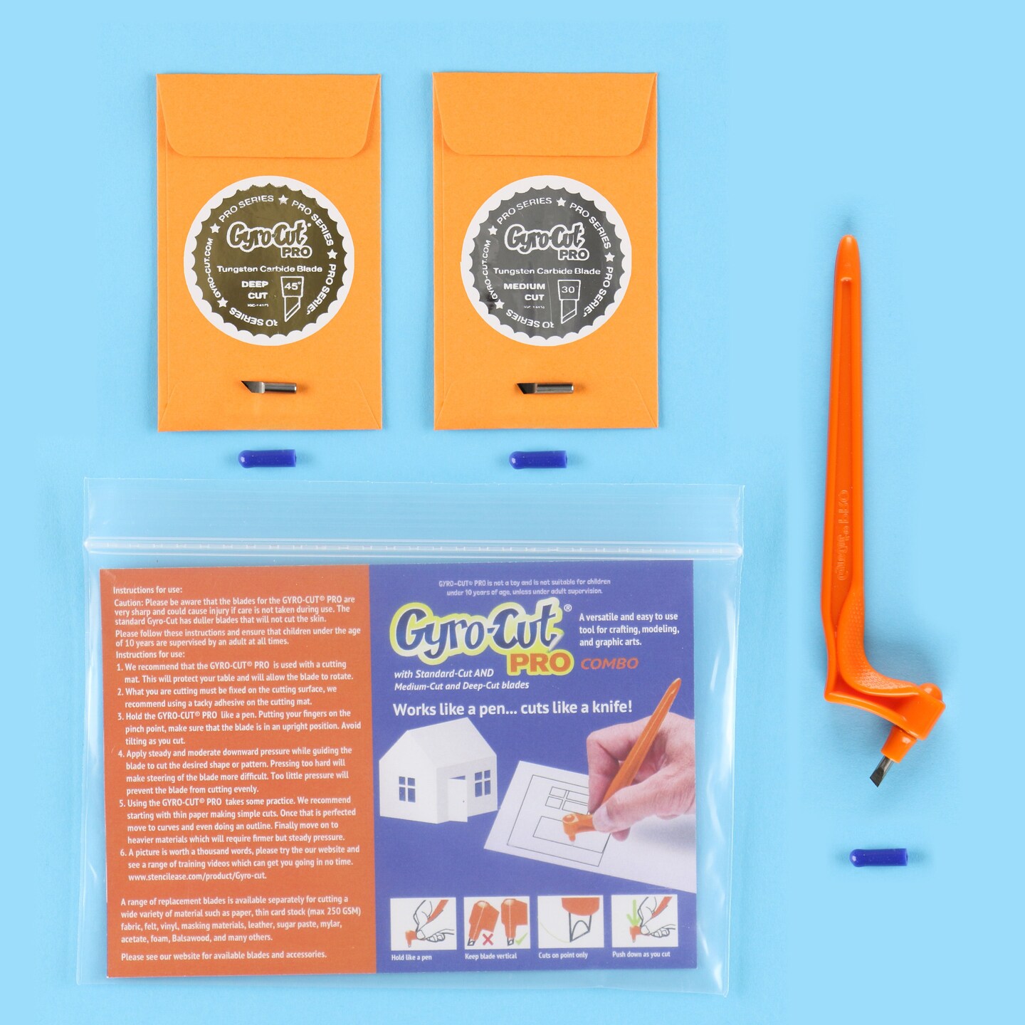 Gyro-Cut&#xAE; PRO VALUE PACK | Latest Version from Crafty Brands | All 3 Blades types included | Papercraft and Stencil making made smooth