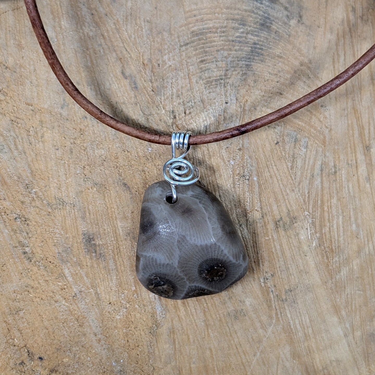 Petoskey Stone Pendant Lake Michigan Jewelry Beach Stone Fossil Jewelry Petoskey Jewelry Rustic Jewelry Petoskey Stone Necklace