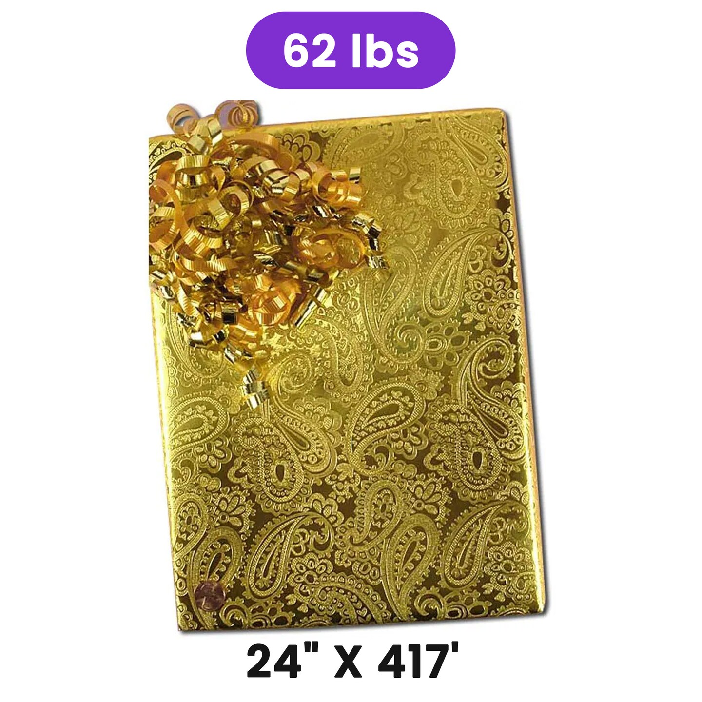 Gold Paisley Embossed Metallic Wrapping Paper 24&#x22; x 417&#x22; Roll