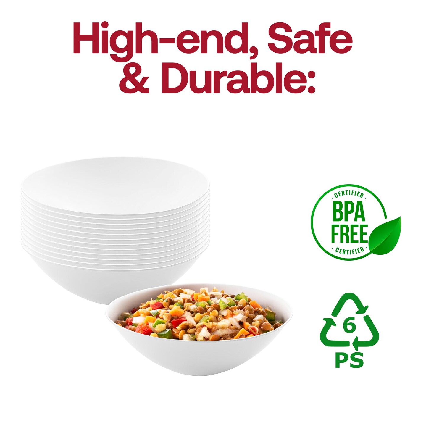 Solid White Organic Round Disposable Plastic Soup Bowls - 16 oz. (120 Bowls)