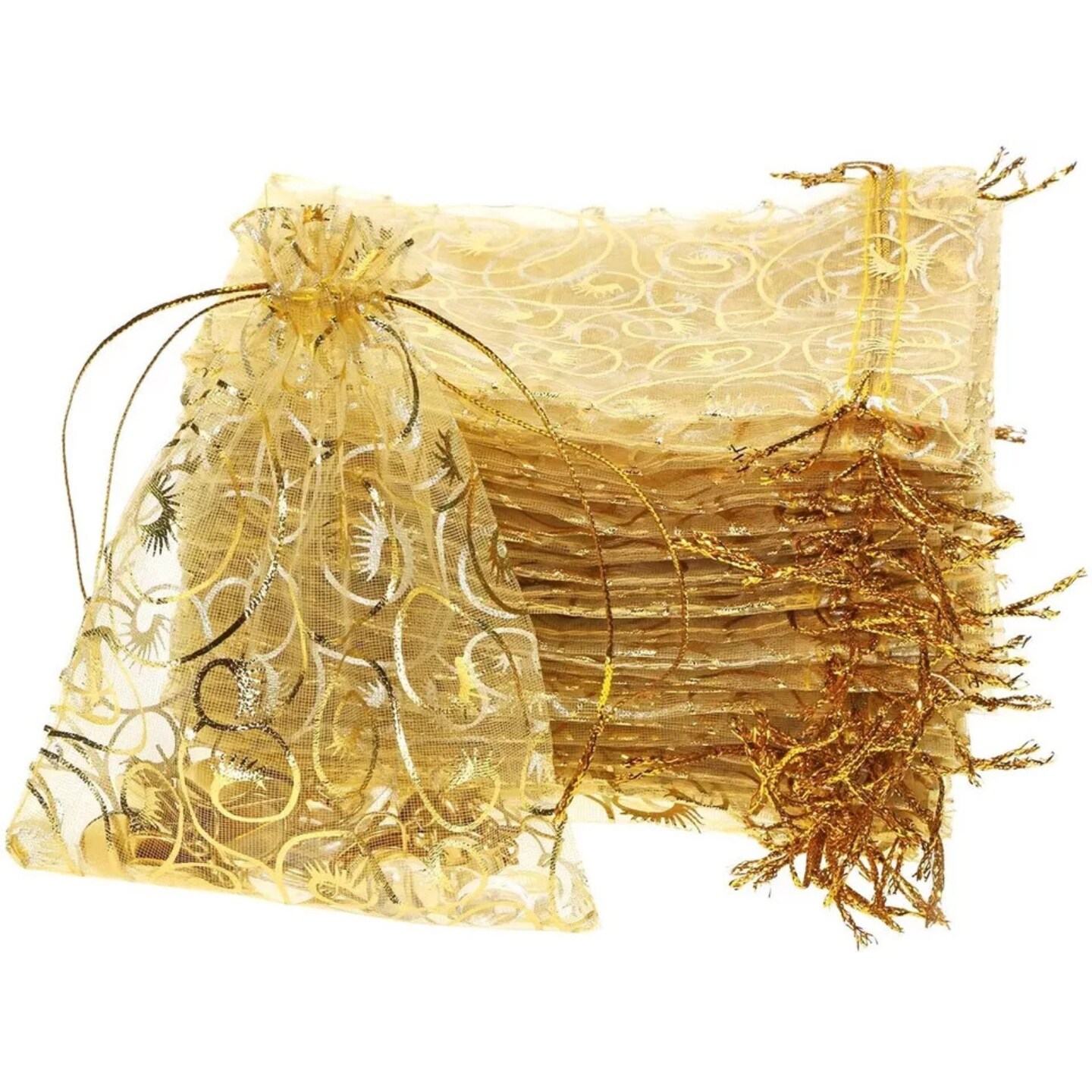 Kitcheniva Golden Drawstring Organza Pouches Gift Bags 4&#x22; x 5&#x22;