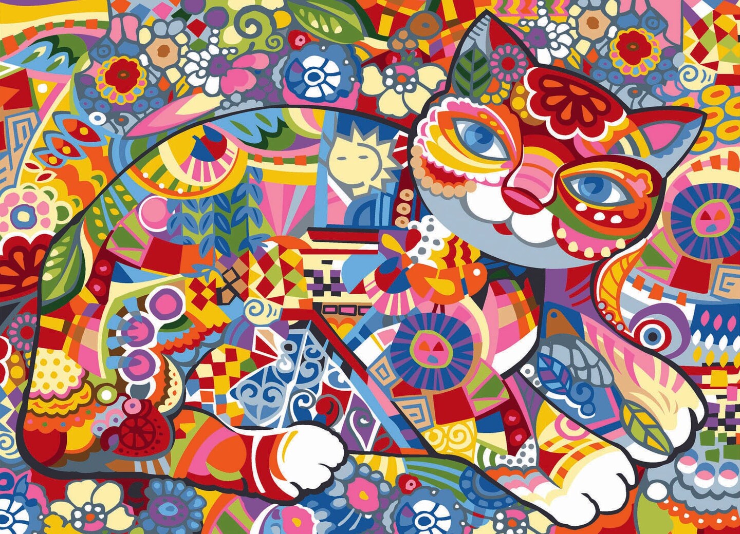 Needlepoint canvas for halfstitch without yarn Canvas Cat Flora SE929.603 Seg De Paris Printed Tapestry Canvas